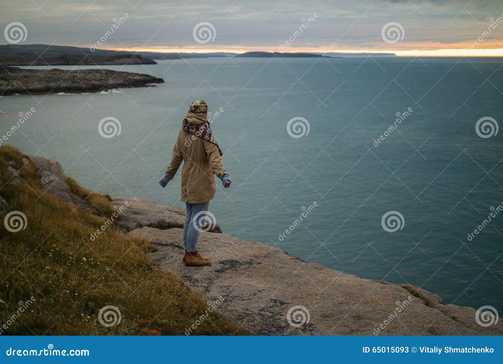 Woman Traveler in the North Ocean Sunset Stock Image - Image of outdoor ...