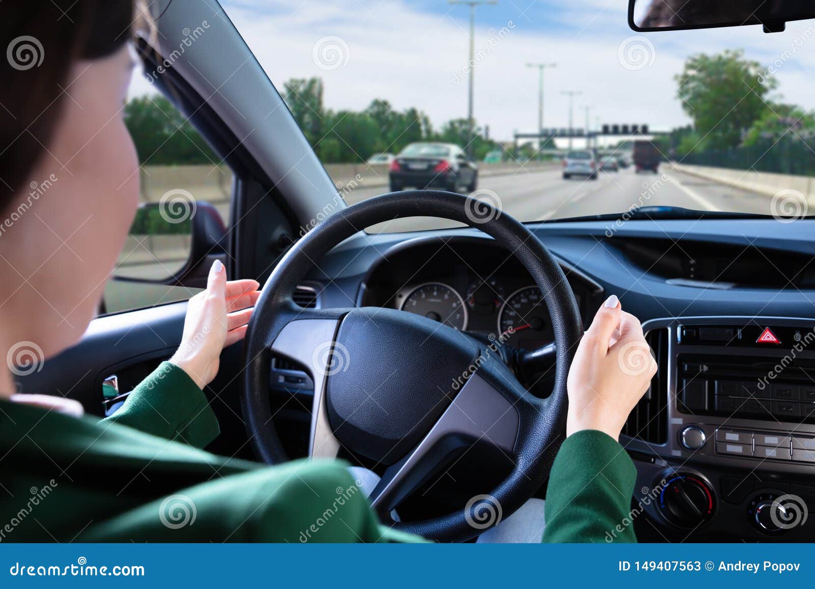 Woman Traveling By Self Driving Car Stock Image Image Of Hold Lady