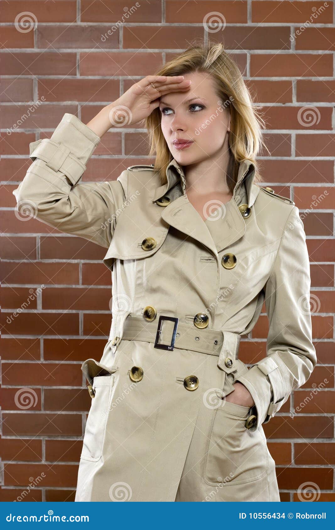 Woman in a Trenchcoat on a Lookout Stock Photo Image of coat