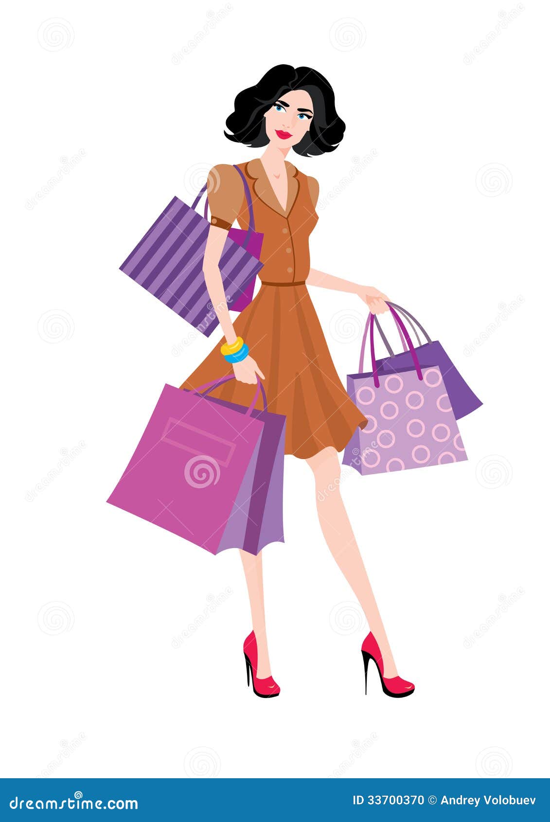 Woman with trendy shopping stock vector. Illustration of girl - 33700370