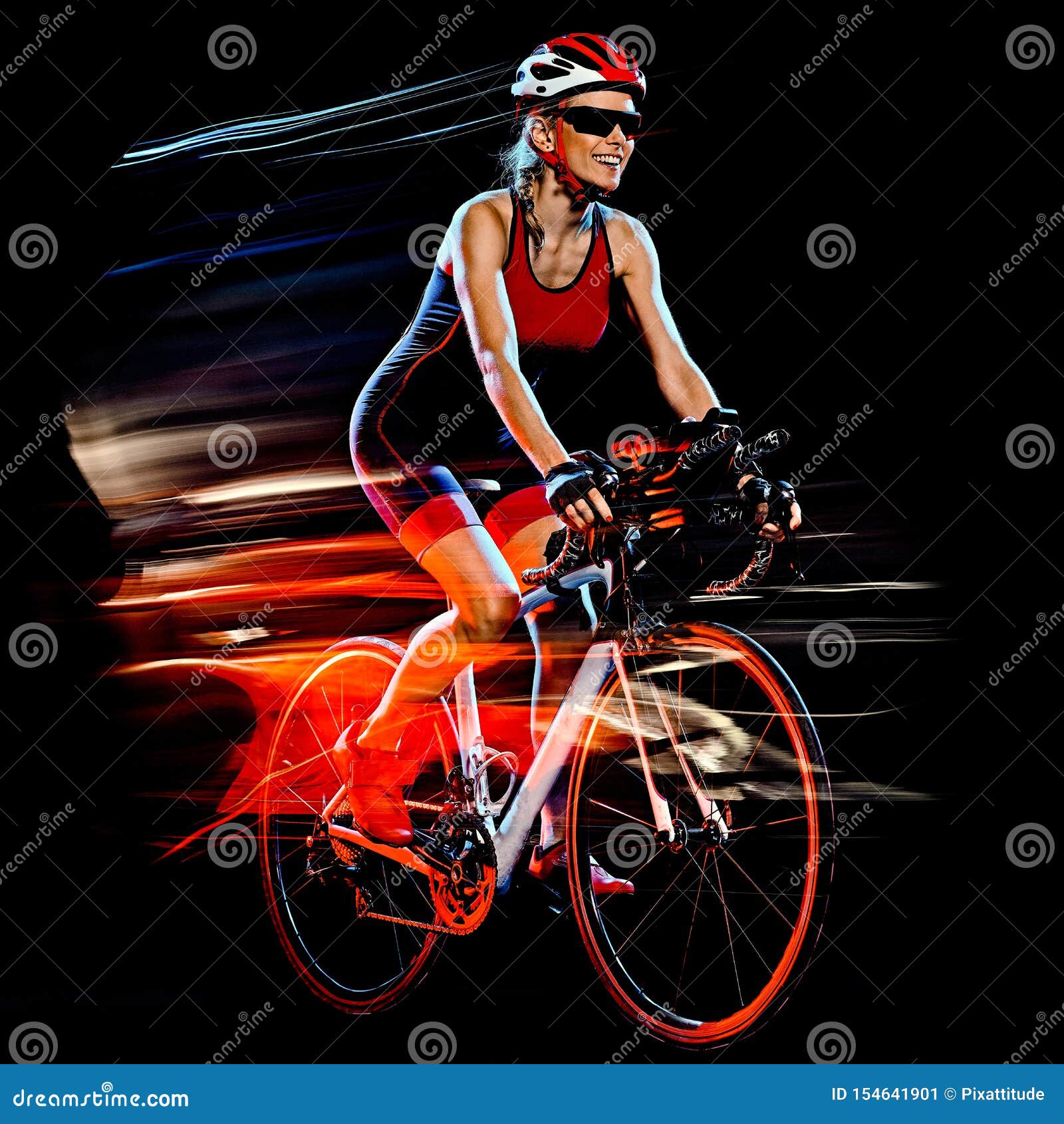 woman triathlon triathlete cyclist cycling  black background