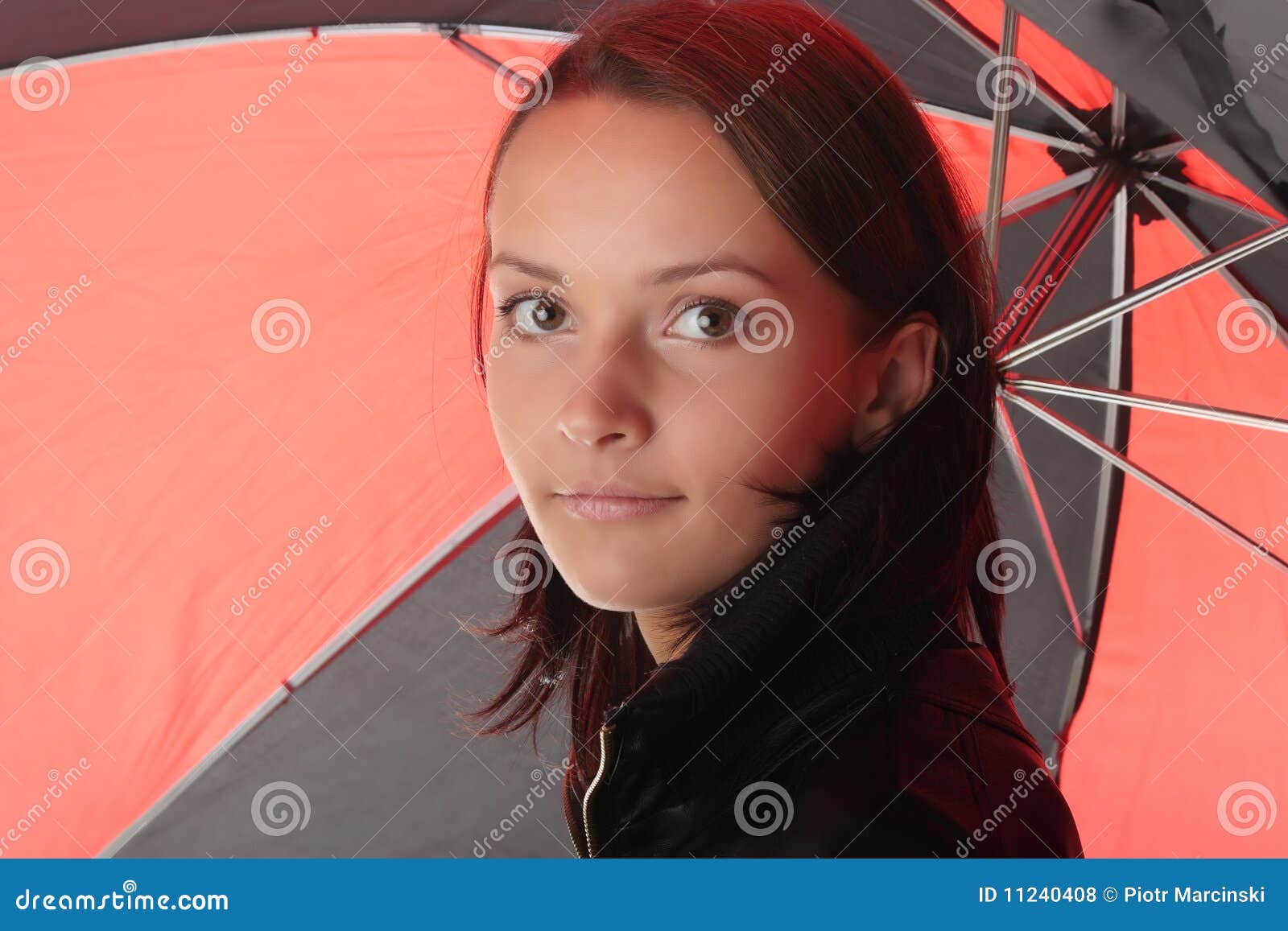 Woman Under Red And Black Umbrella Stock Photo Image of beautiful