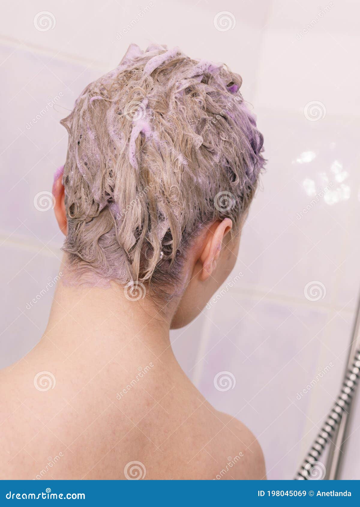 Woman Under the Shower with Colored Foam on Hair Stock Image - Image of  care, girl: 198045069