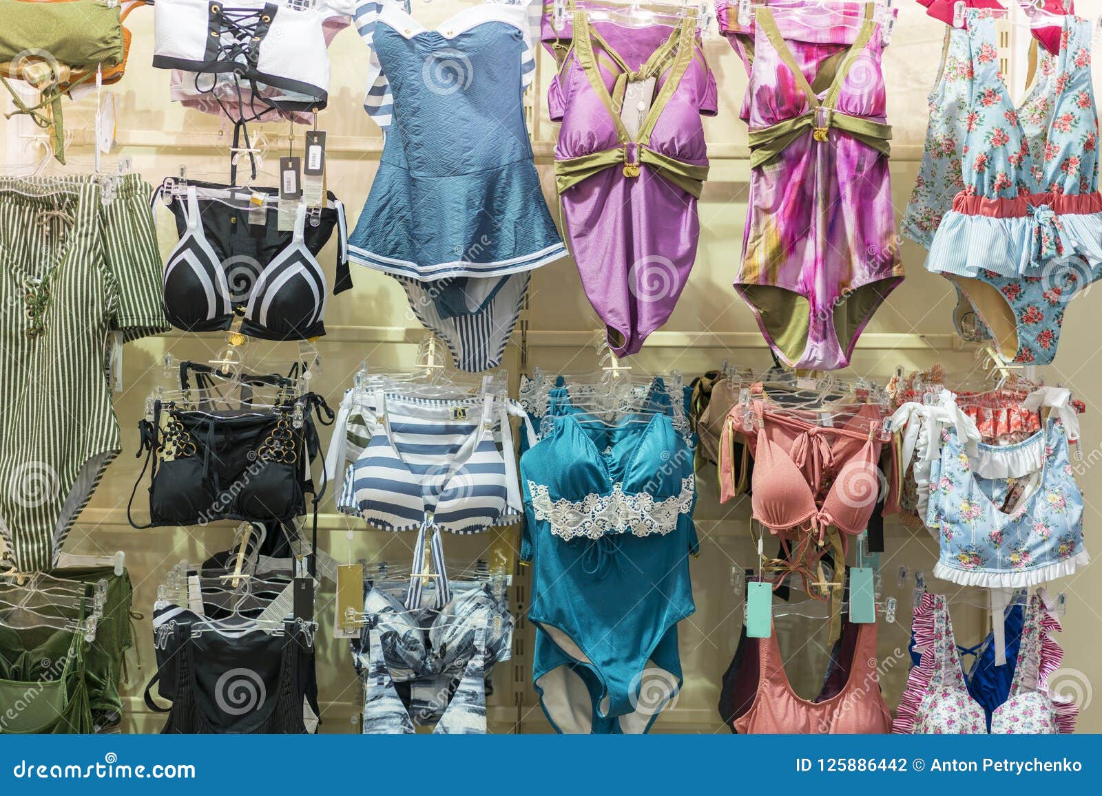 Woman Underwear. Lingerie on Rack. Retail Shop, Store. Women
