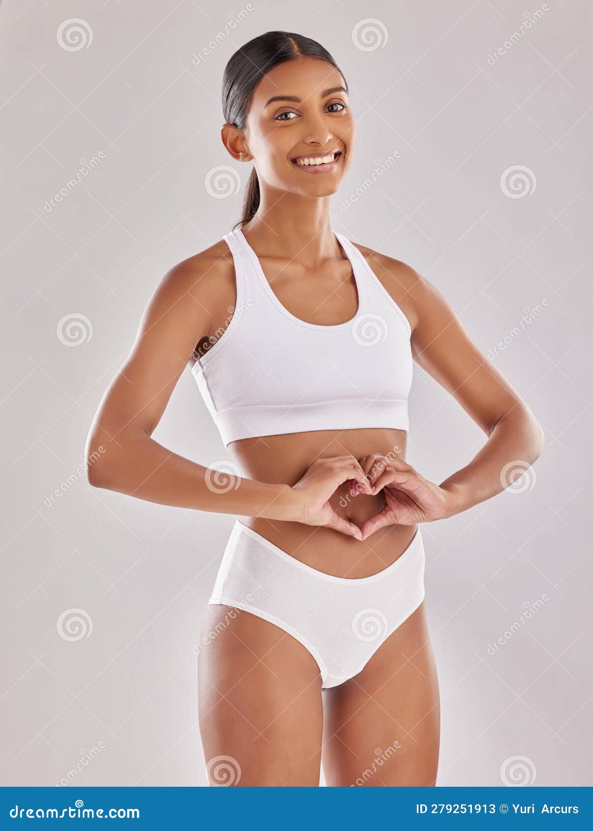 Woman in Underwear, Portrait with Heart Hands and Gut Health, Self Love and  Fitness on Studio Background. Gesture, Emoji Stock Image - Image of  healthy, love: 279251913