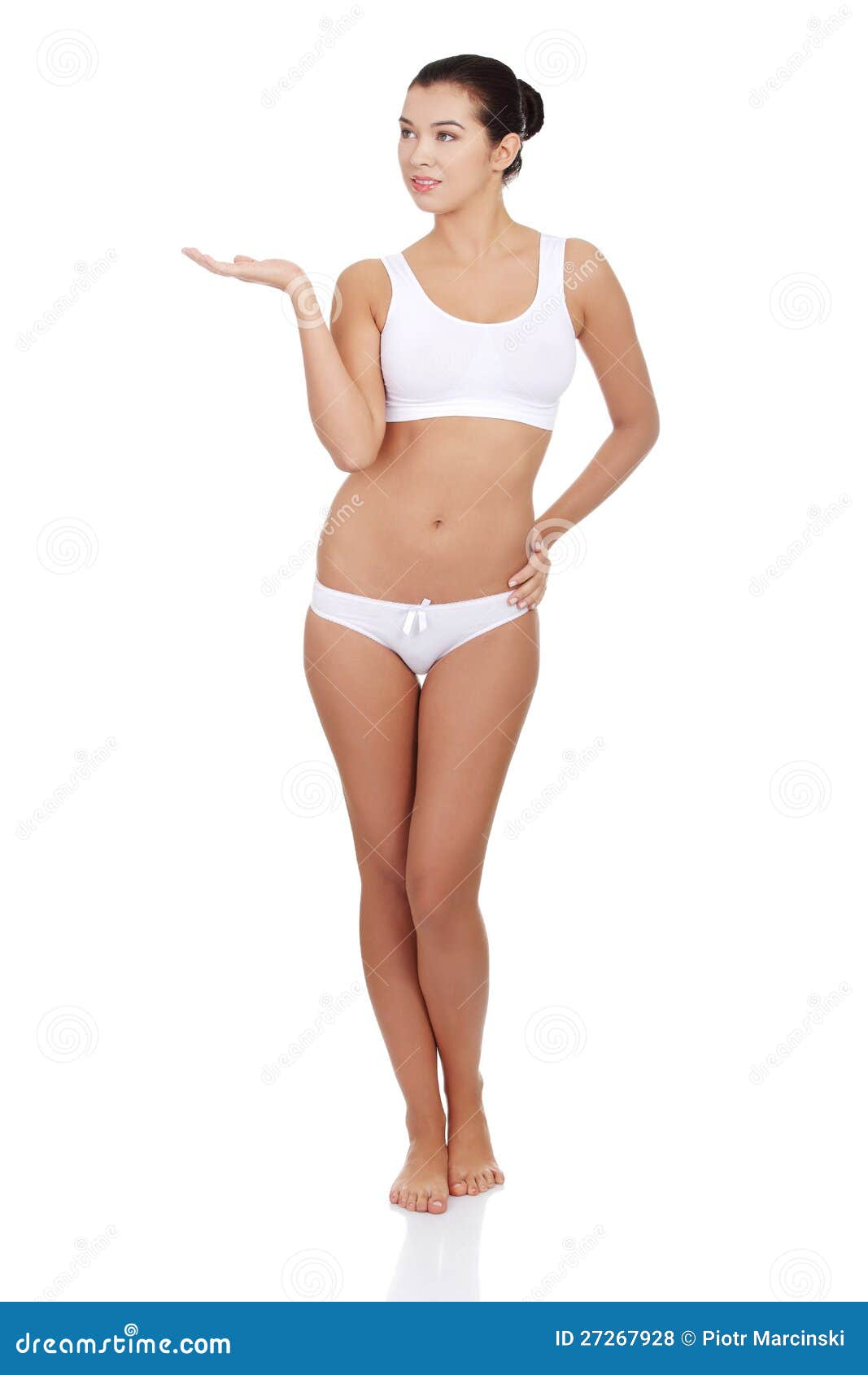 Woman in Underwear Presenting Something Stock Photo - Image of