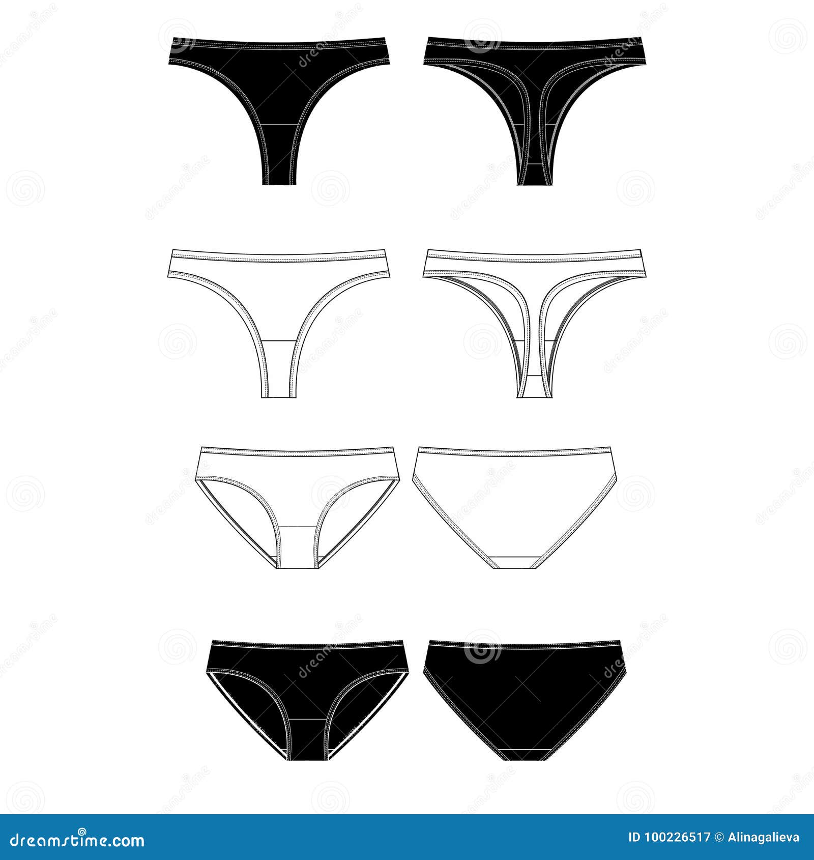 Templates of different types of women's panties to create color options  Stock Illustration