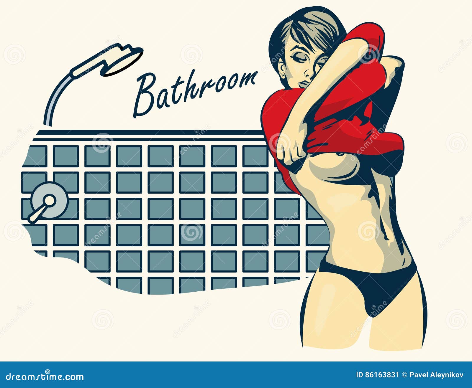 Nude Girl Bathroom Stock Illustrations pic