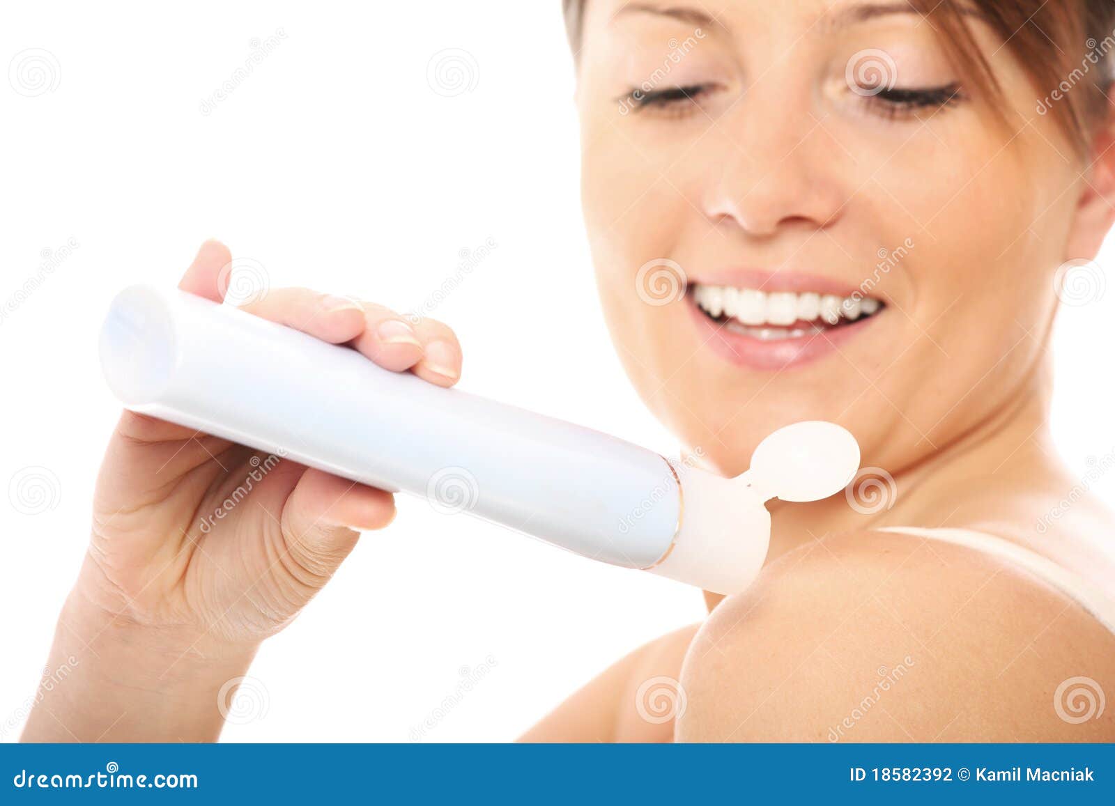 Woman using body lotion stock photo. Image of cleanser 18582392