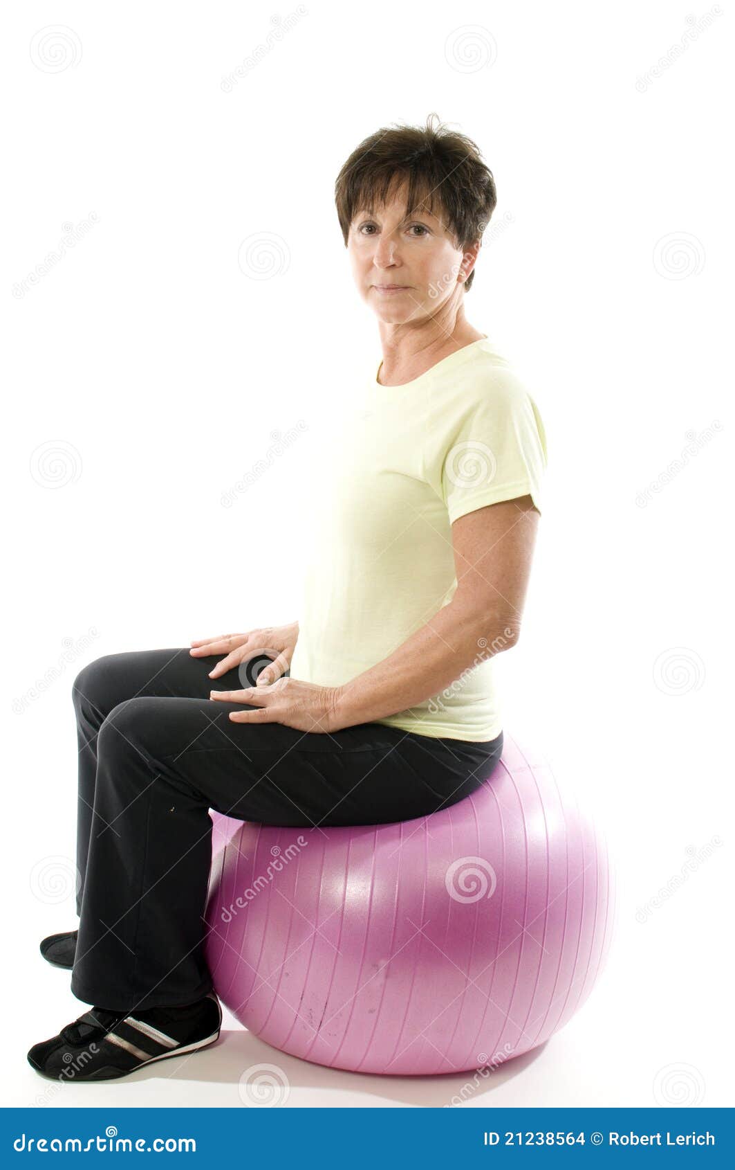 Woman Using Core Training Fitness Ball Exercising Stock Photo Image
