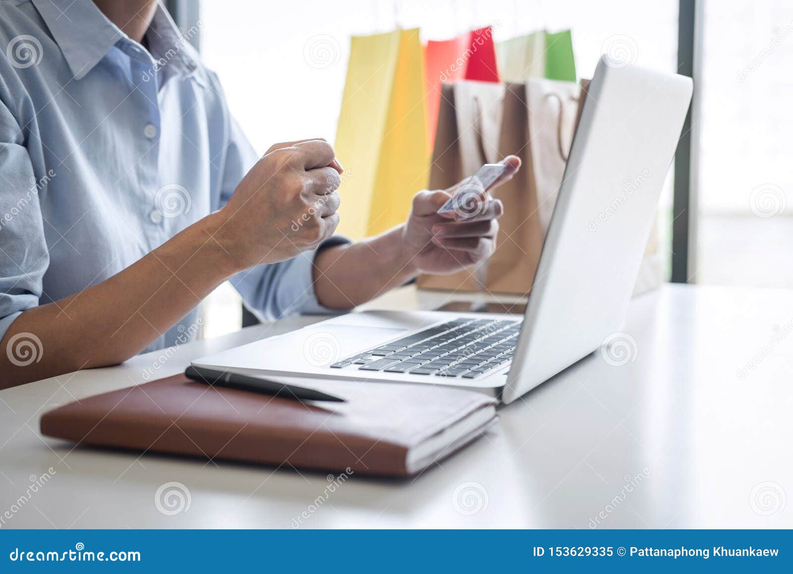 Woman Using Credit Card Register Security Code Payments Online Shopping