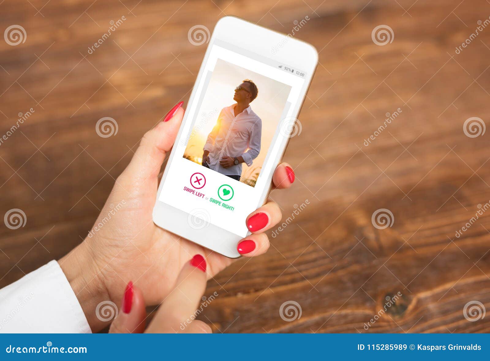 woman using dating app and swiping user photos
