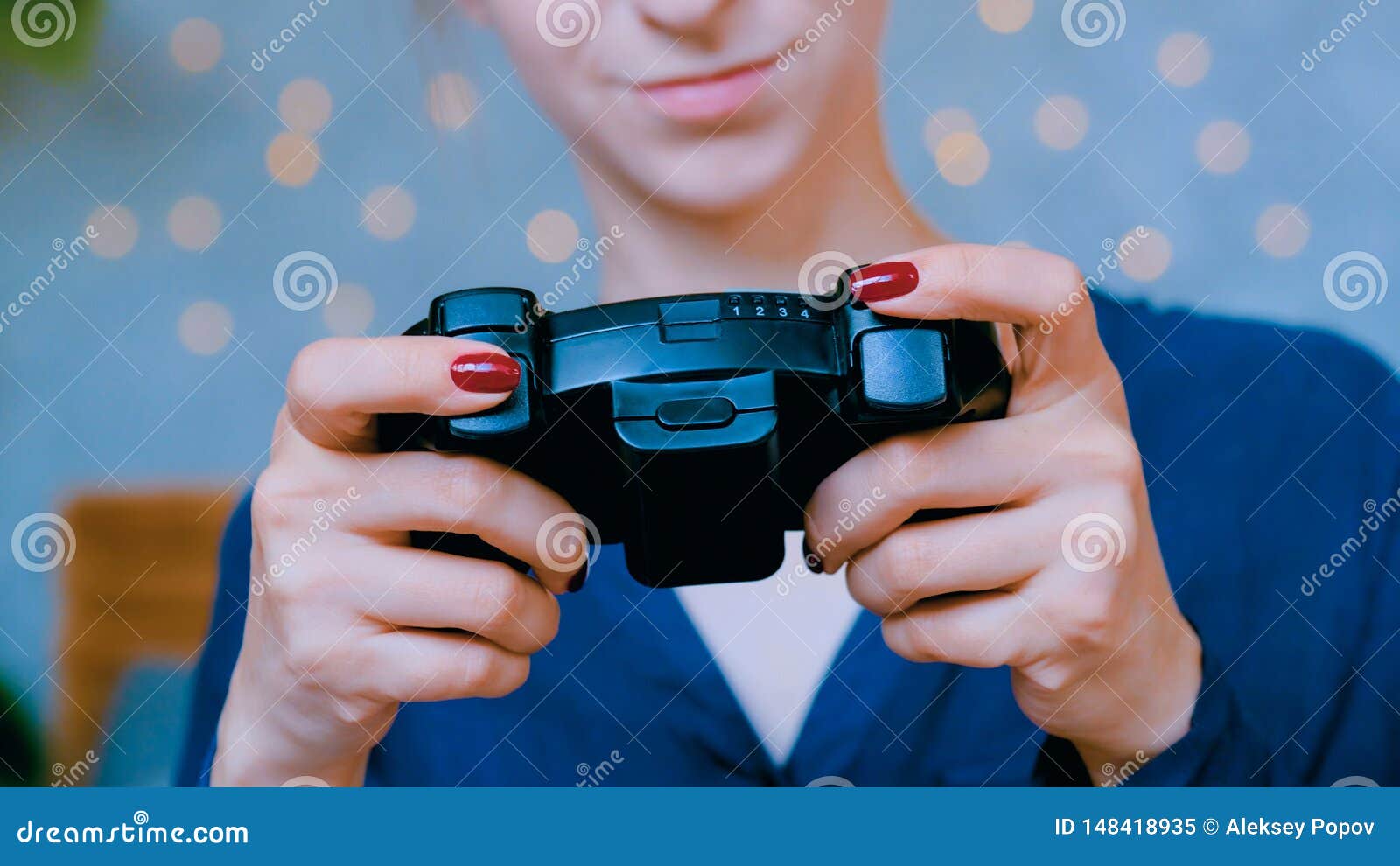 Woman Using Joystick Or Gamepad Stock Image Image Of Chance