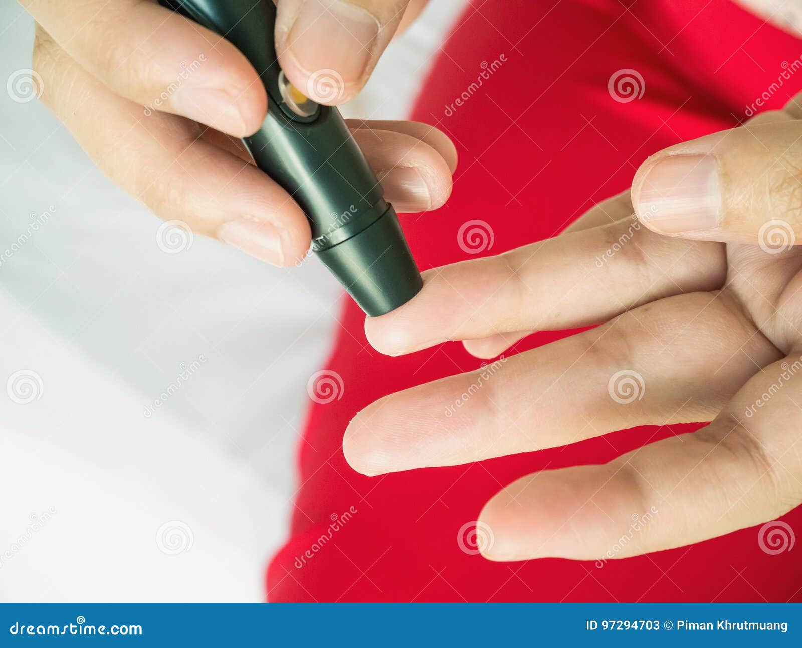 Woman Using Lancelet on Finger, Diabetes Test Stock Image Image of