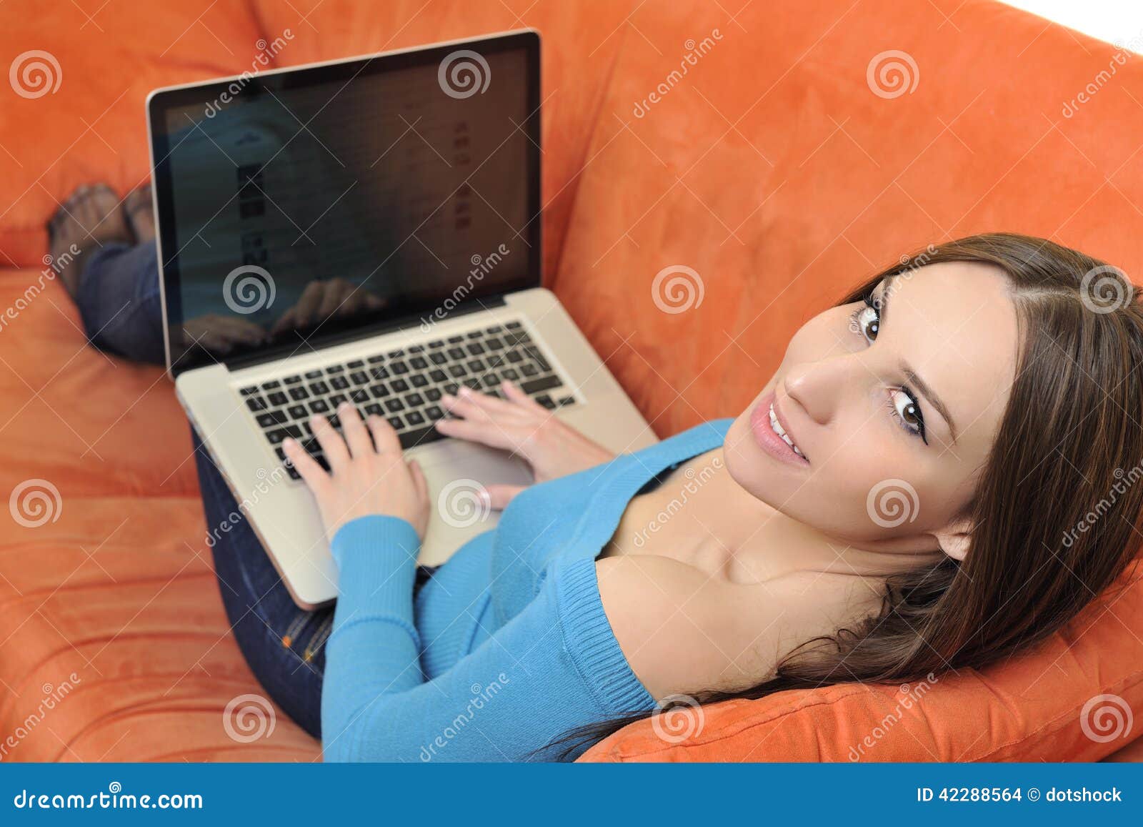 Woman Using a Laptop Computer at Home Stock Photo Image of beauty