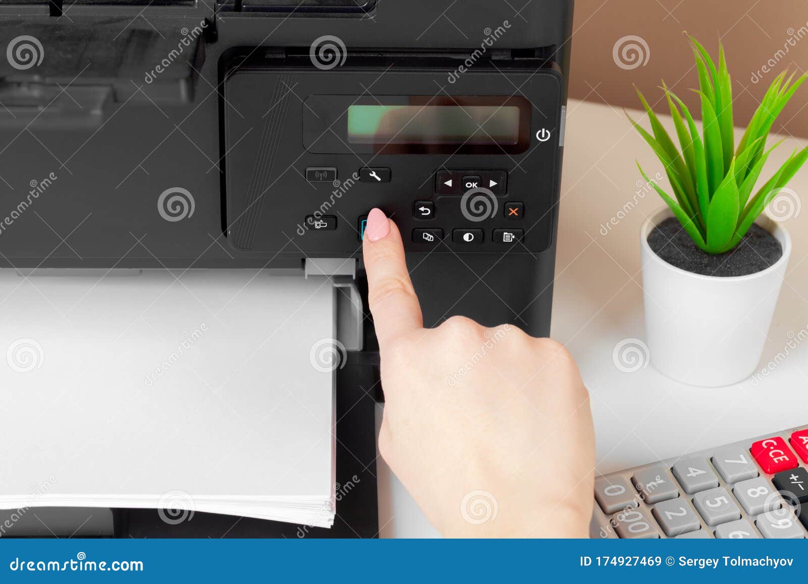 Woman Using the Printer To Scanning and Printing Document Stock Image