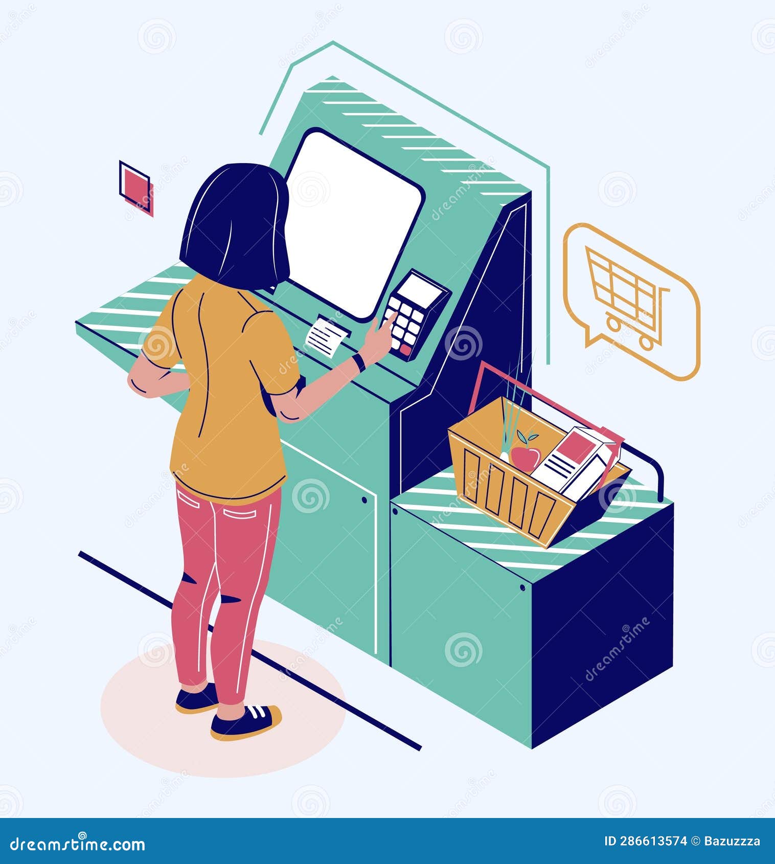 woman using self ordering service for buying grocery food