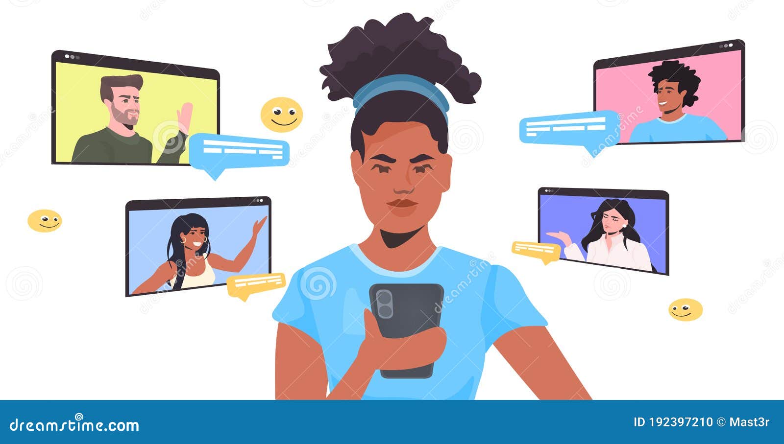 Download Woman Using Smartphone Chatting With Mix Race Friends In ...