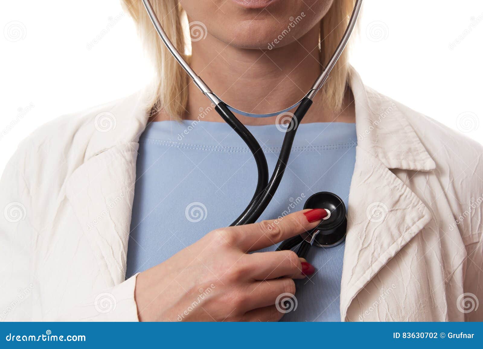 Woman Using a Stethoscope on Herself Horizontal Stock Photo Image of insurance, healthy 83630702