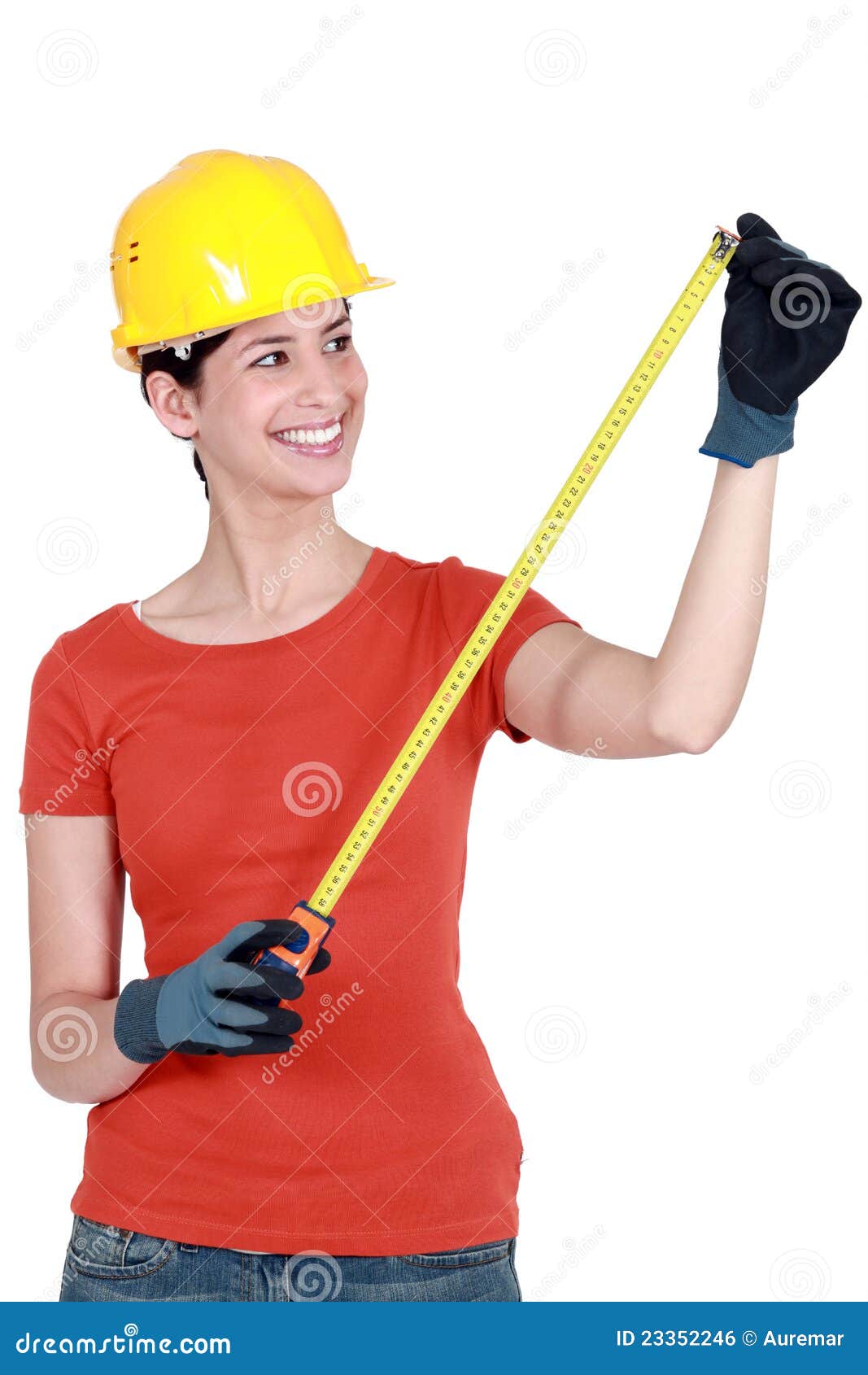 Woman using tape measure stock photo. Image of brown 23352246