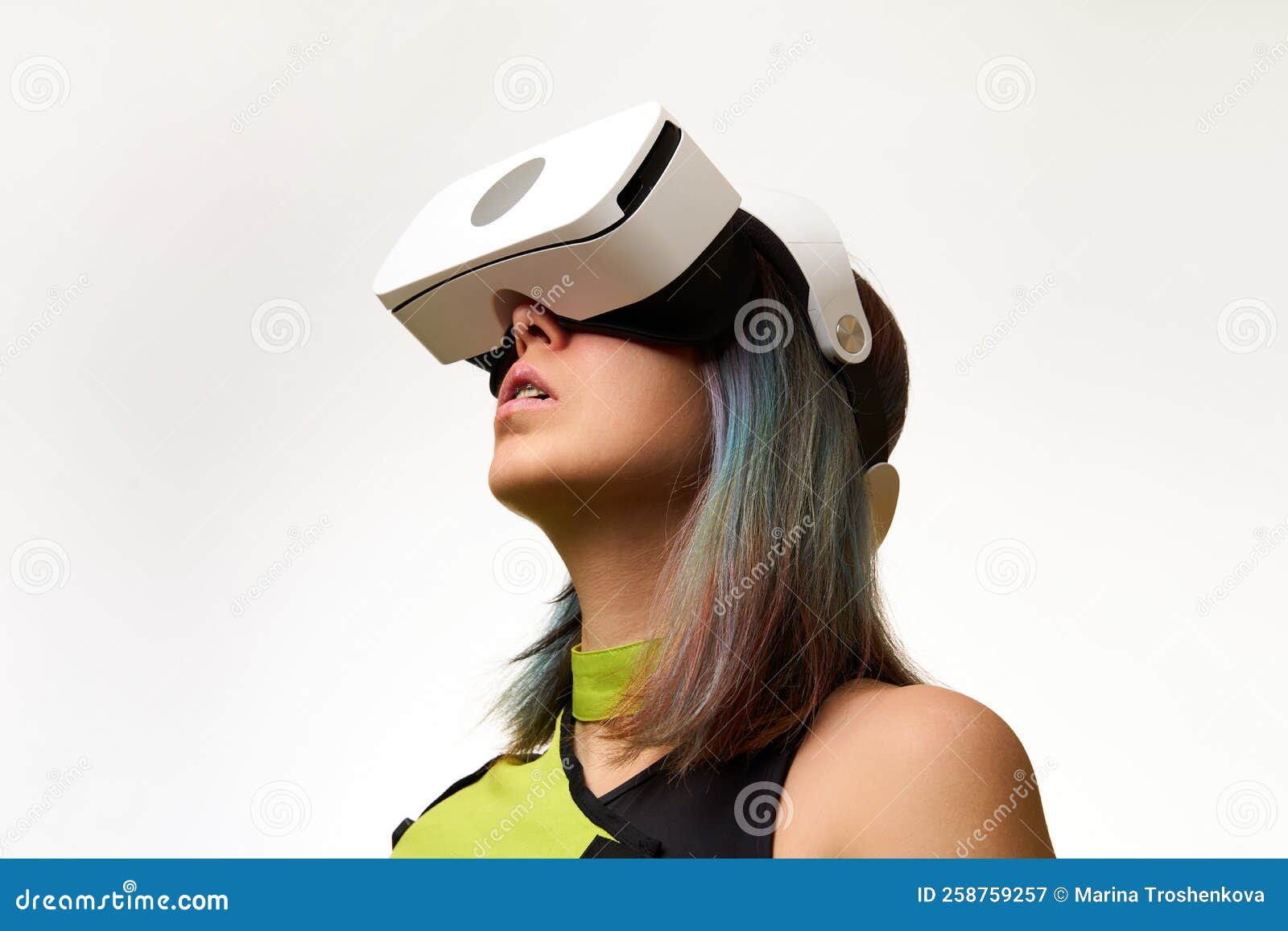 Woman is Using Virtual Reality Headset. Concept of Virtual, Augmented