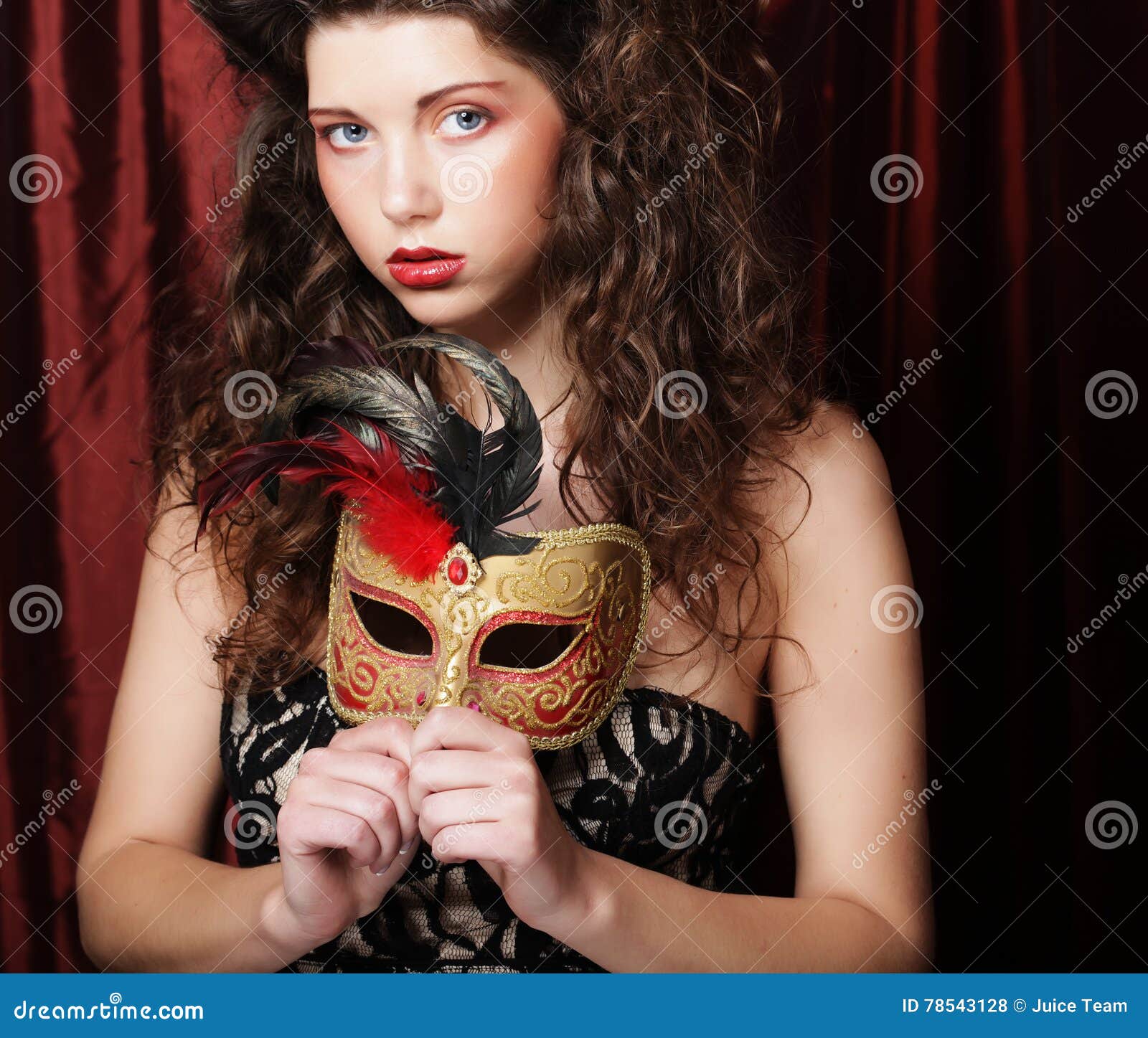 Beautiful Sexy Woman Wearing Venetian Masquerade Mask At 
