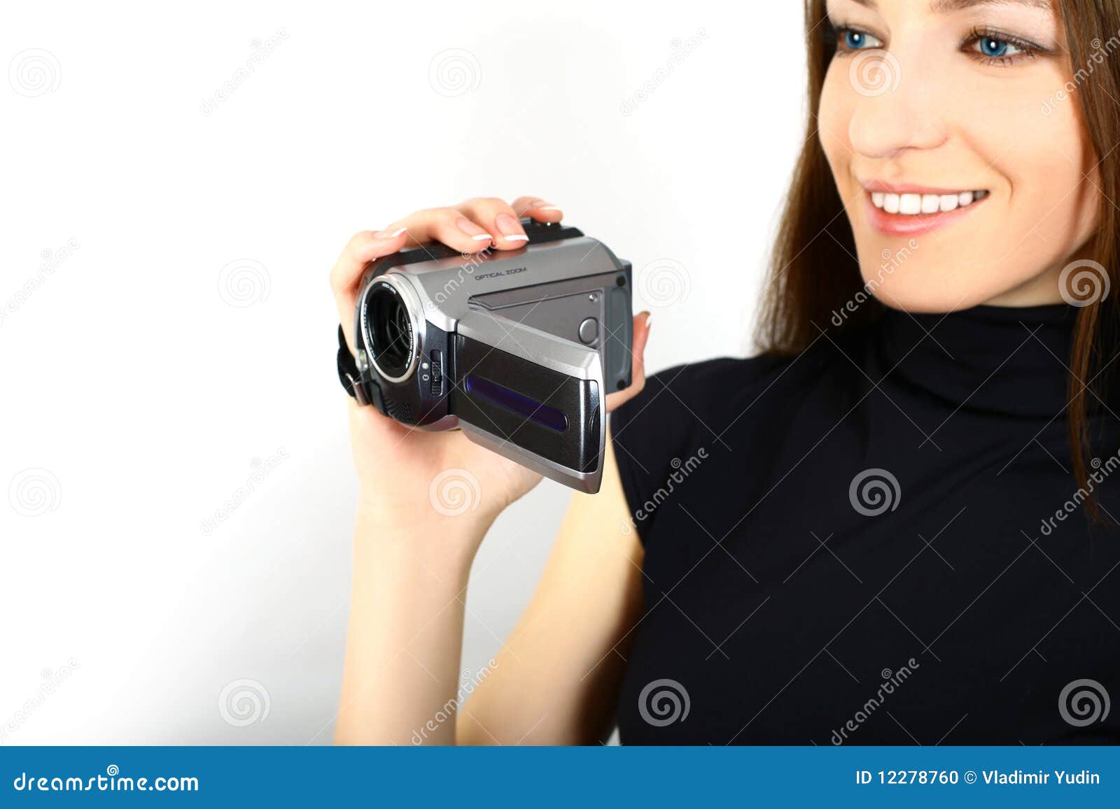 Woman and video camera stock photo. Image of person, close 12278760