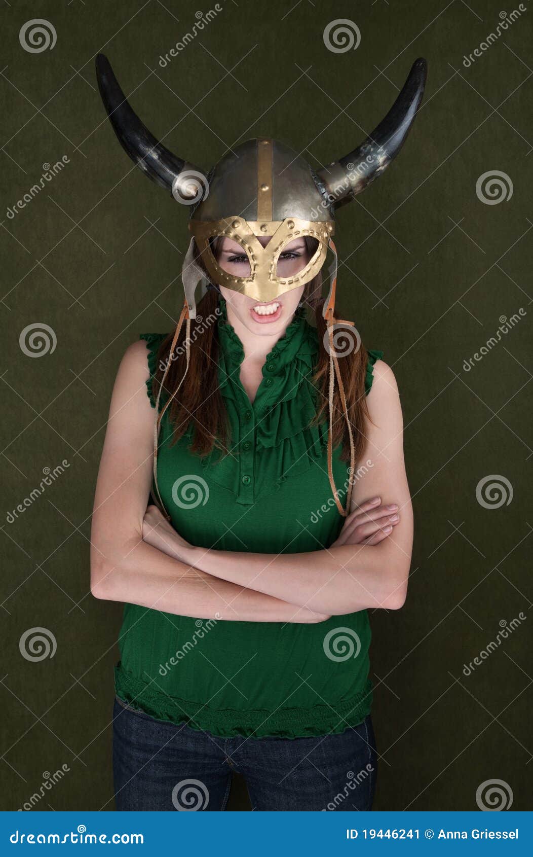 Woman in Viking Helmet stock image. Image of humor, green - 19446241