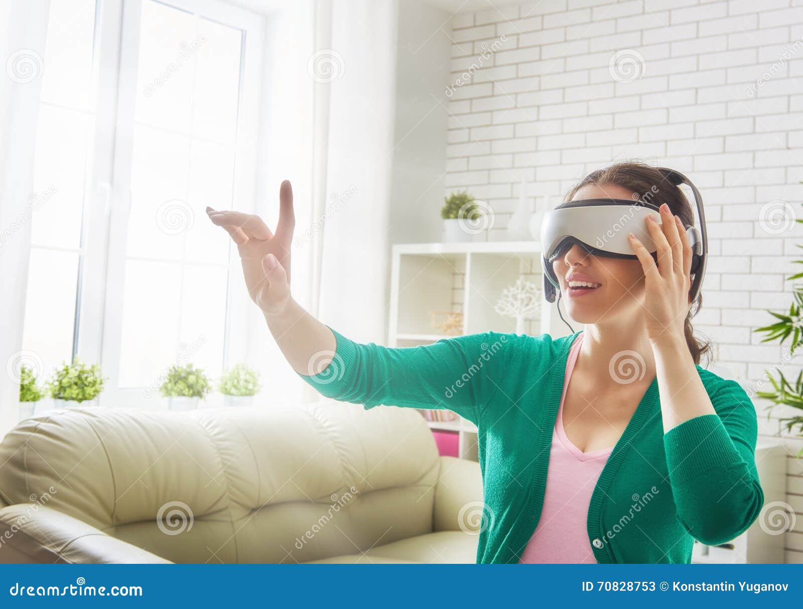 woman in virtual reality glasses.