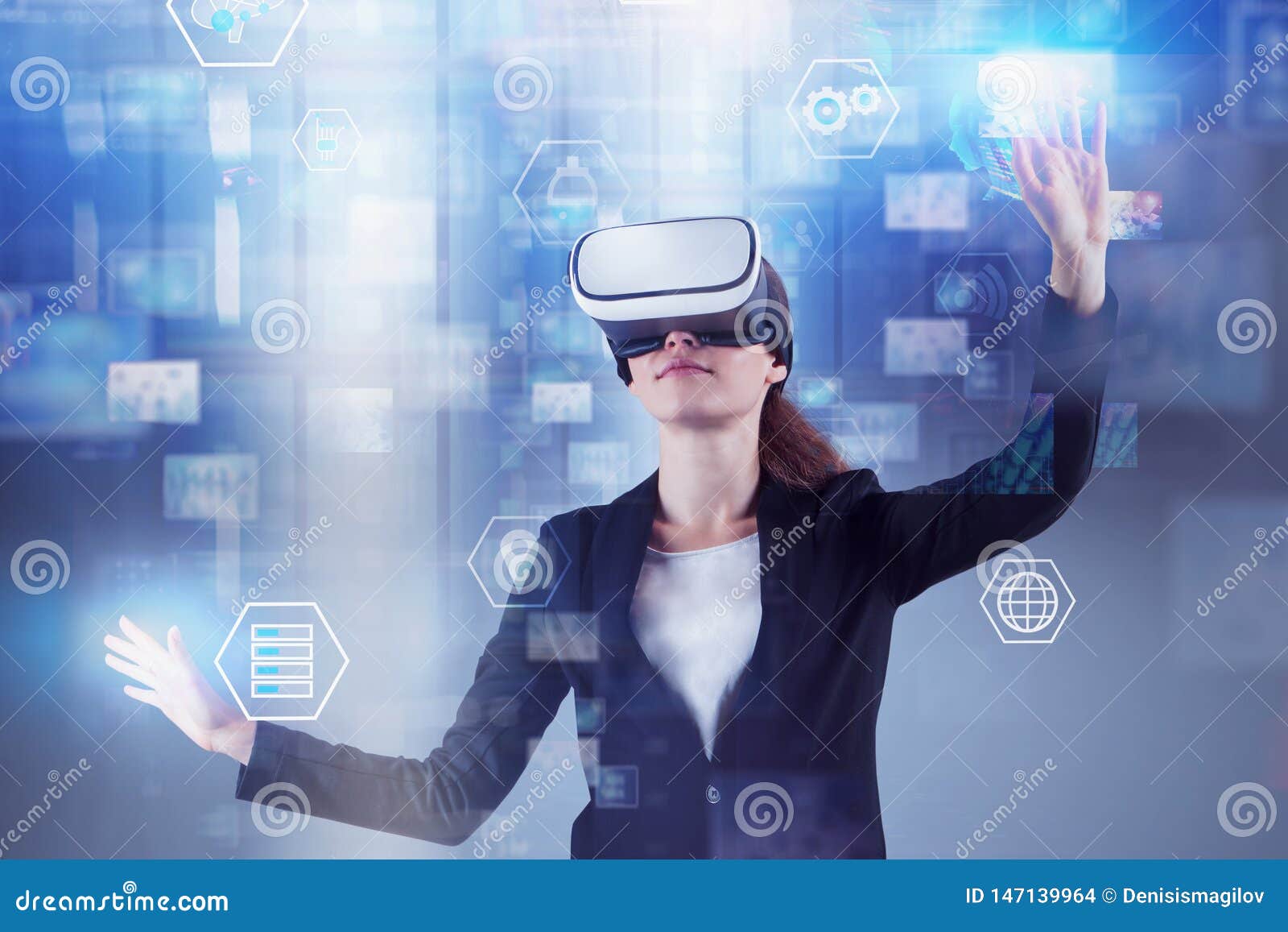 Young Businesswoman Using A VR Headset Stock Image - Image 