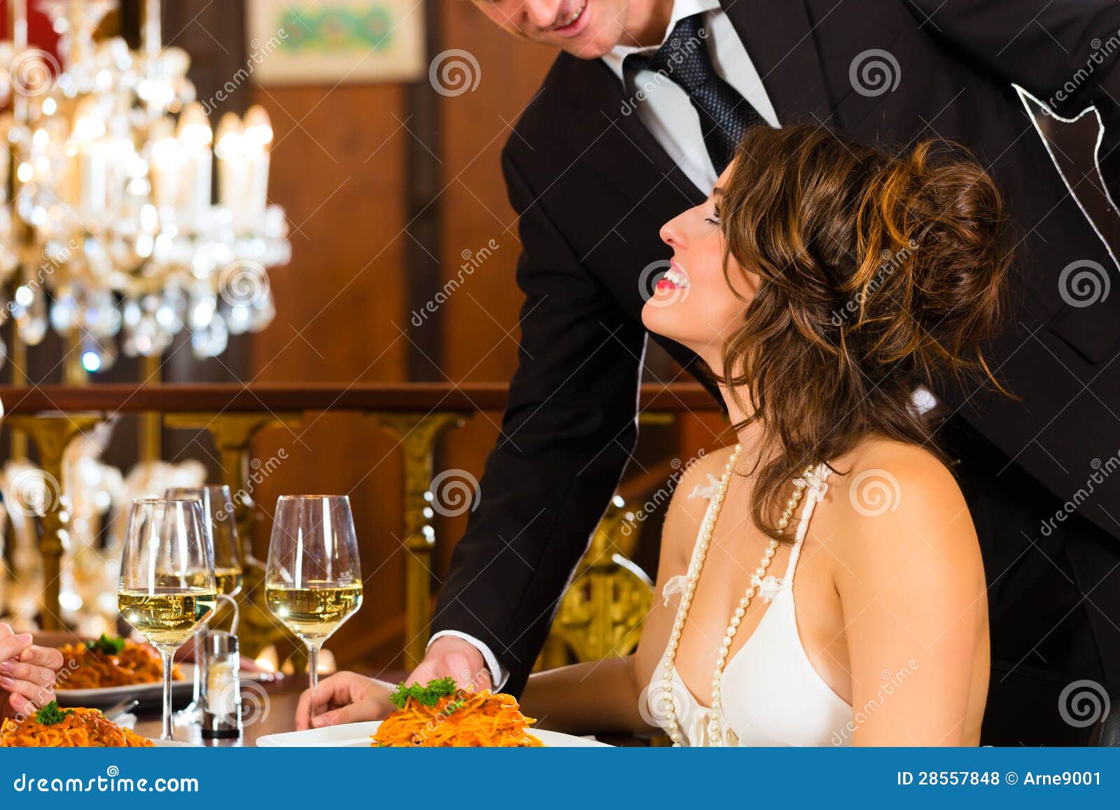 Woman and Waiter in Fine Dining Restaurant Stock Photo Image of