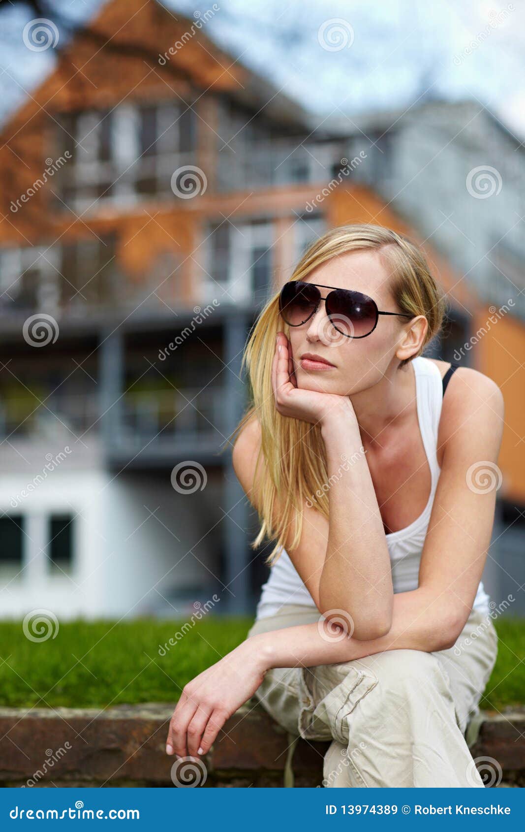 Woman Waiting in Front of House Stock Image Image of hand, landscape