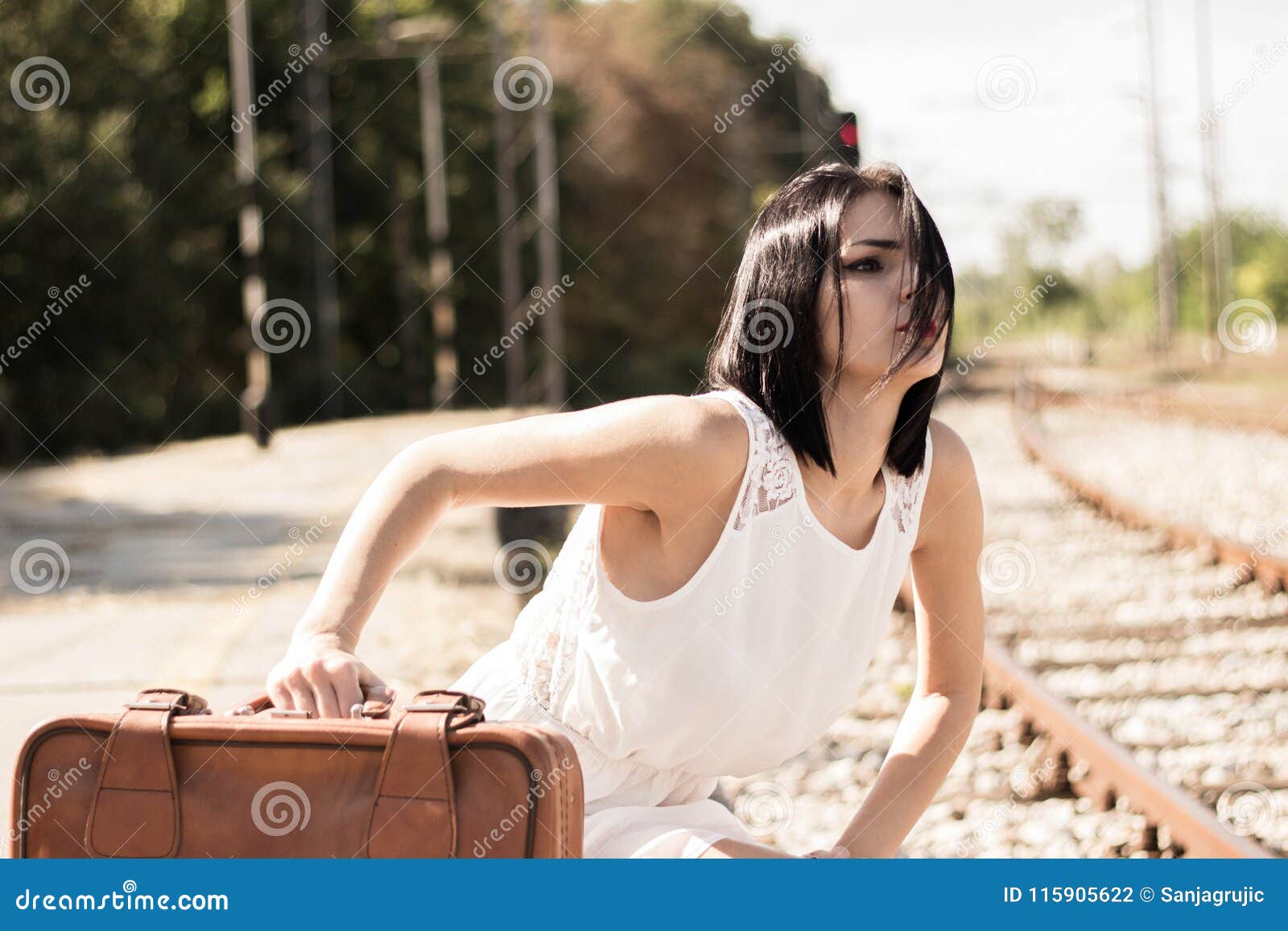 Woman Waiting for the Train Stock Photo - Image of cart, beautiful ...