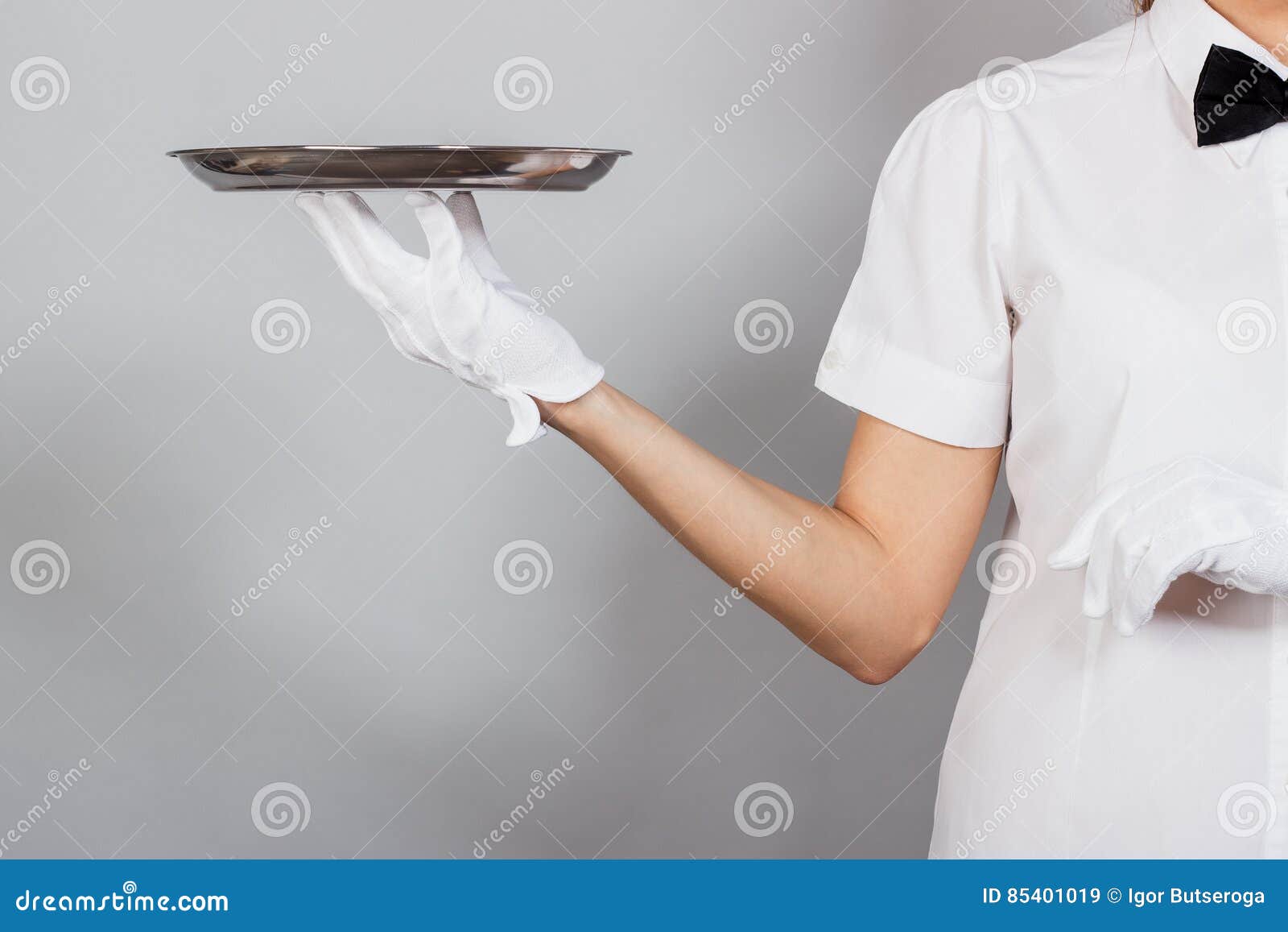 Woman Waitress with a Tray in the Hand Stock Image Image of black
