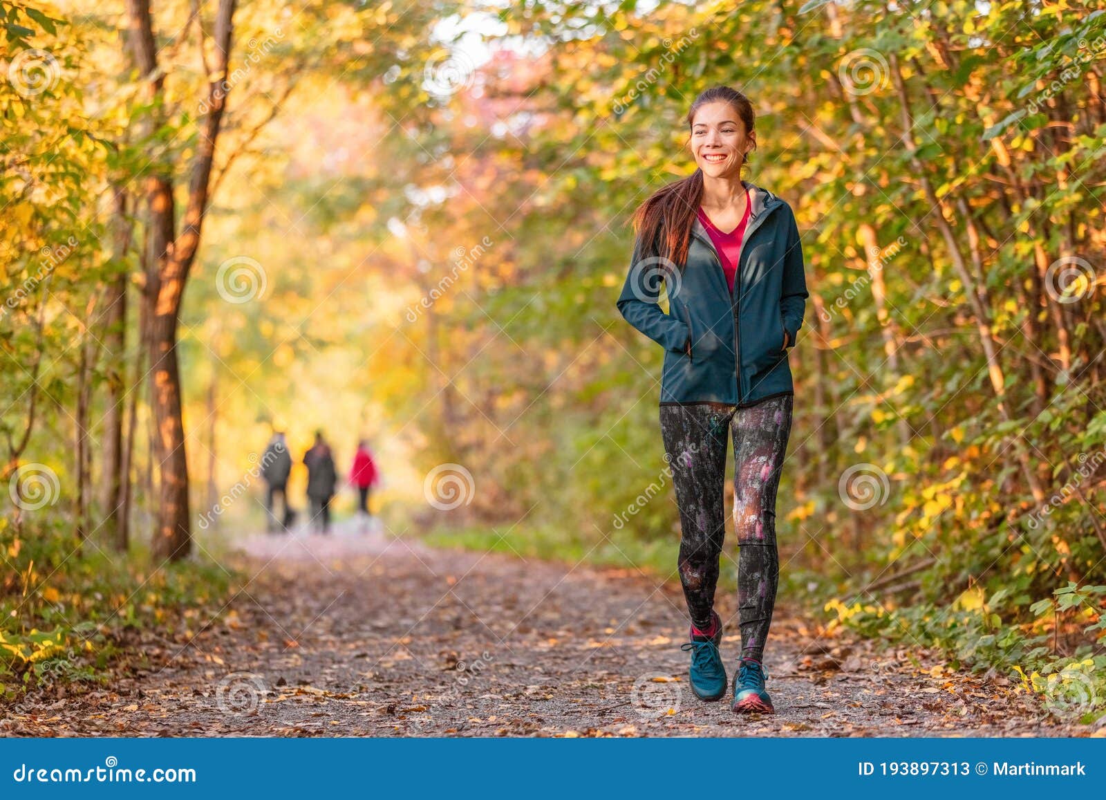 Woman Walking in Autumn Forest Nature Path Walk on Trail Woods ...