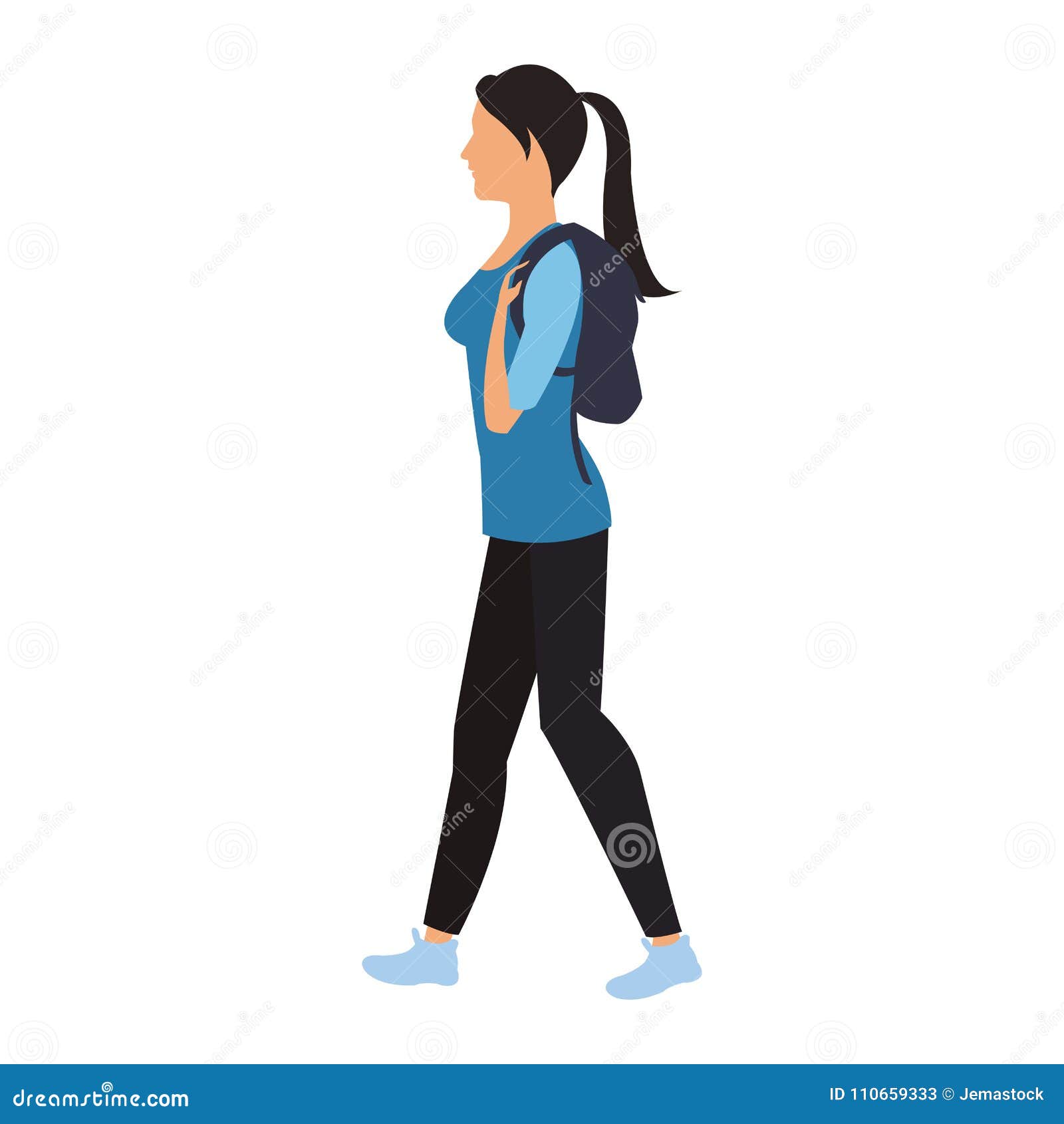 Woman walking cartoon stock vector. Illustration of smile - 110659333