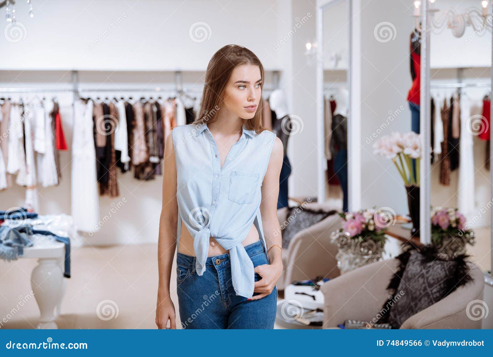 Woman Walking and Doing Shopping in Clothes Shop Stock Photo - Image of ...