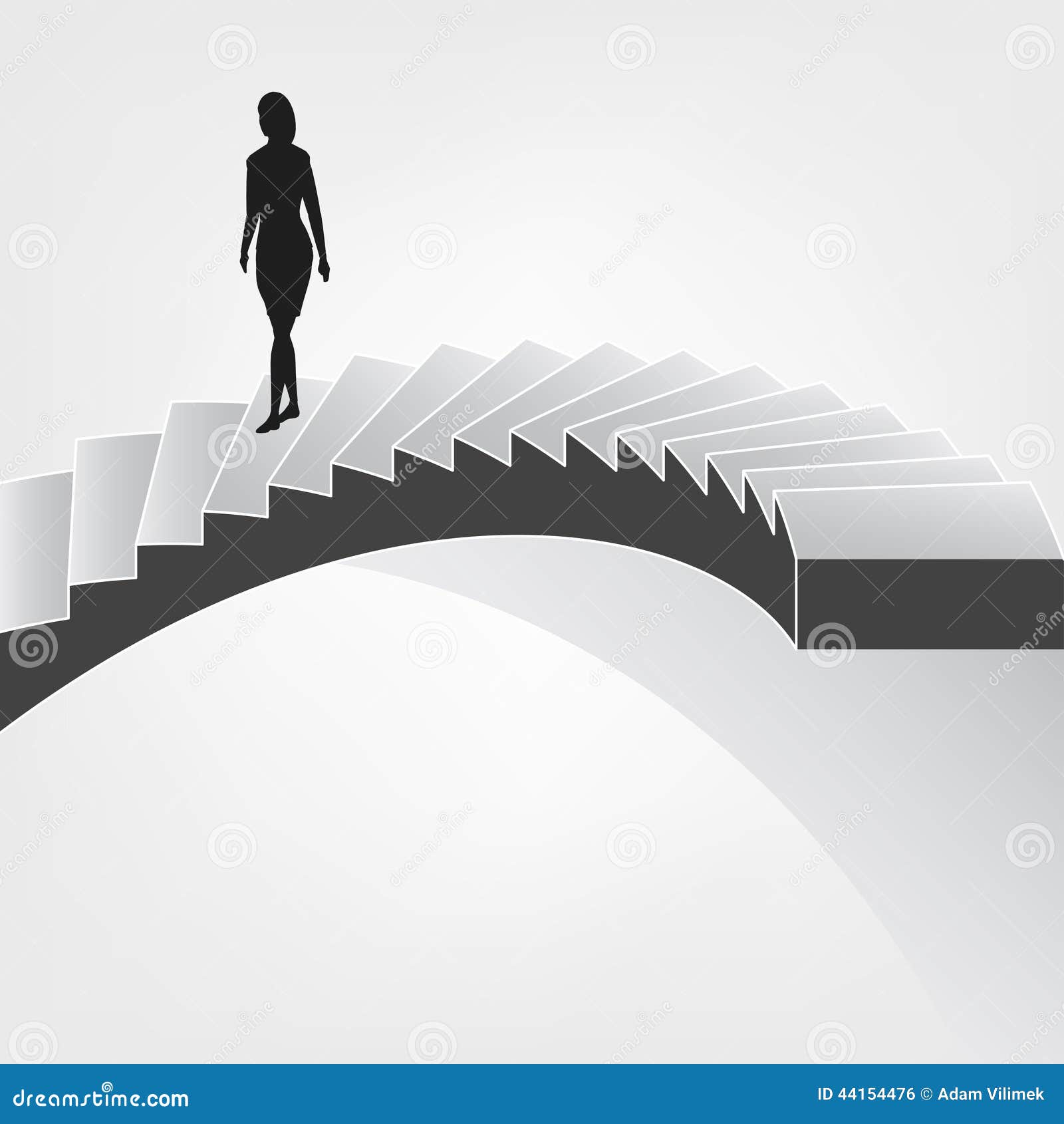 Woman Walking Down on Spiral Staircase Stock Vector Illustration of