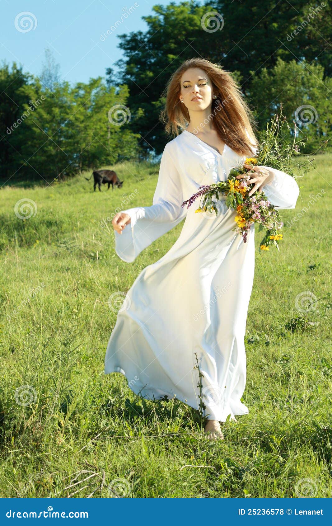 Woman Walking on the Grass Outdoors Stock Photo - Image of length ...