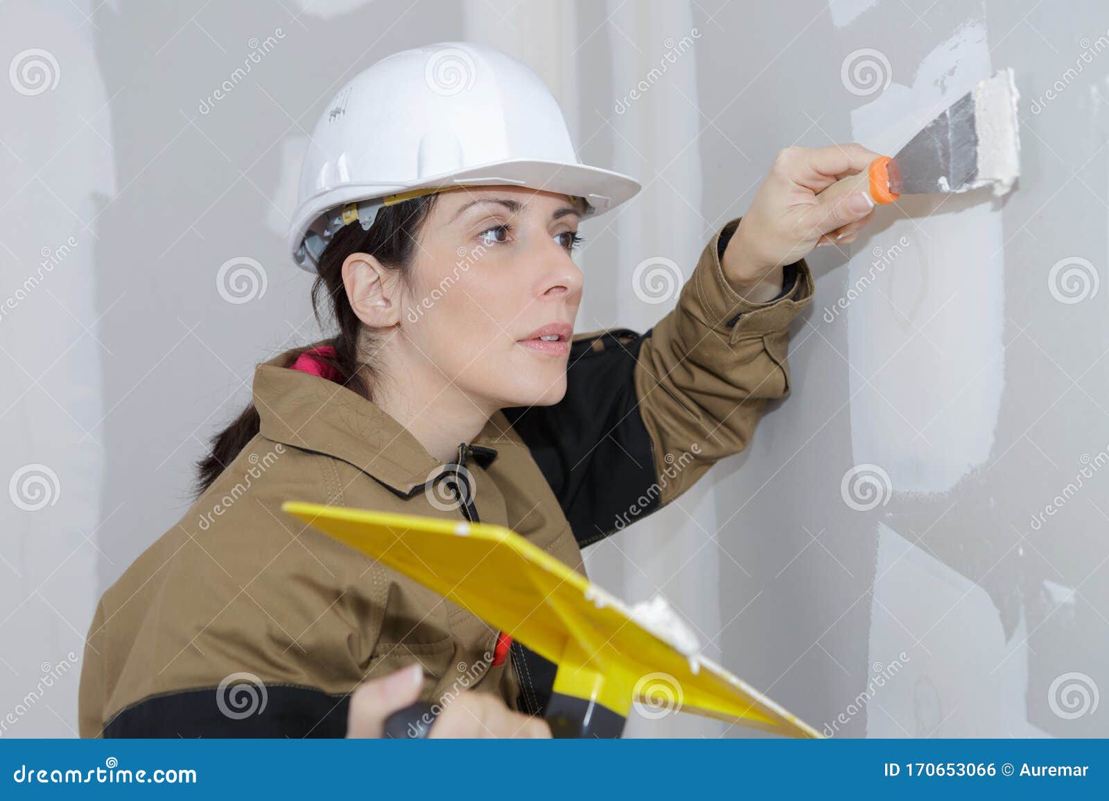 Woman Wall Building Repairs Stock Photo Image of safety, smile 170653066