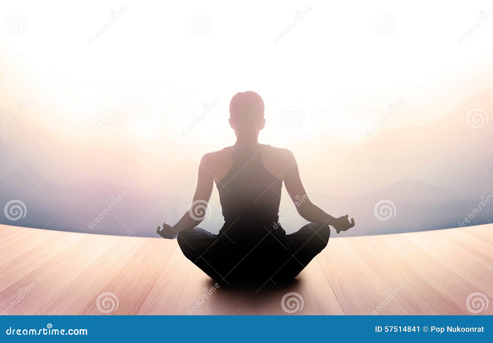 woman was meditating in morning and rays of light on landscape