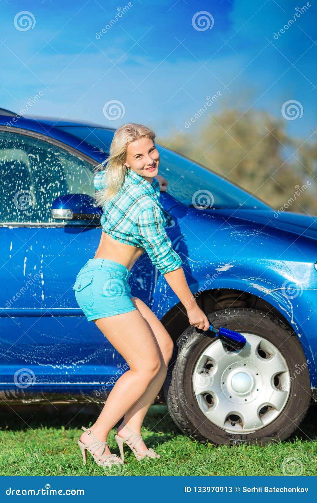 Woman Washes The Car Stock I