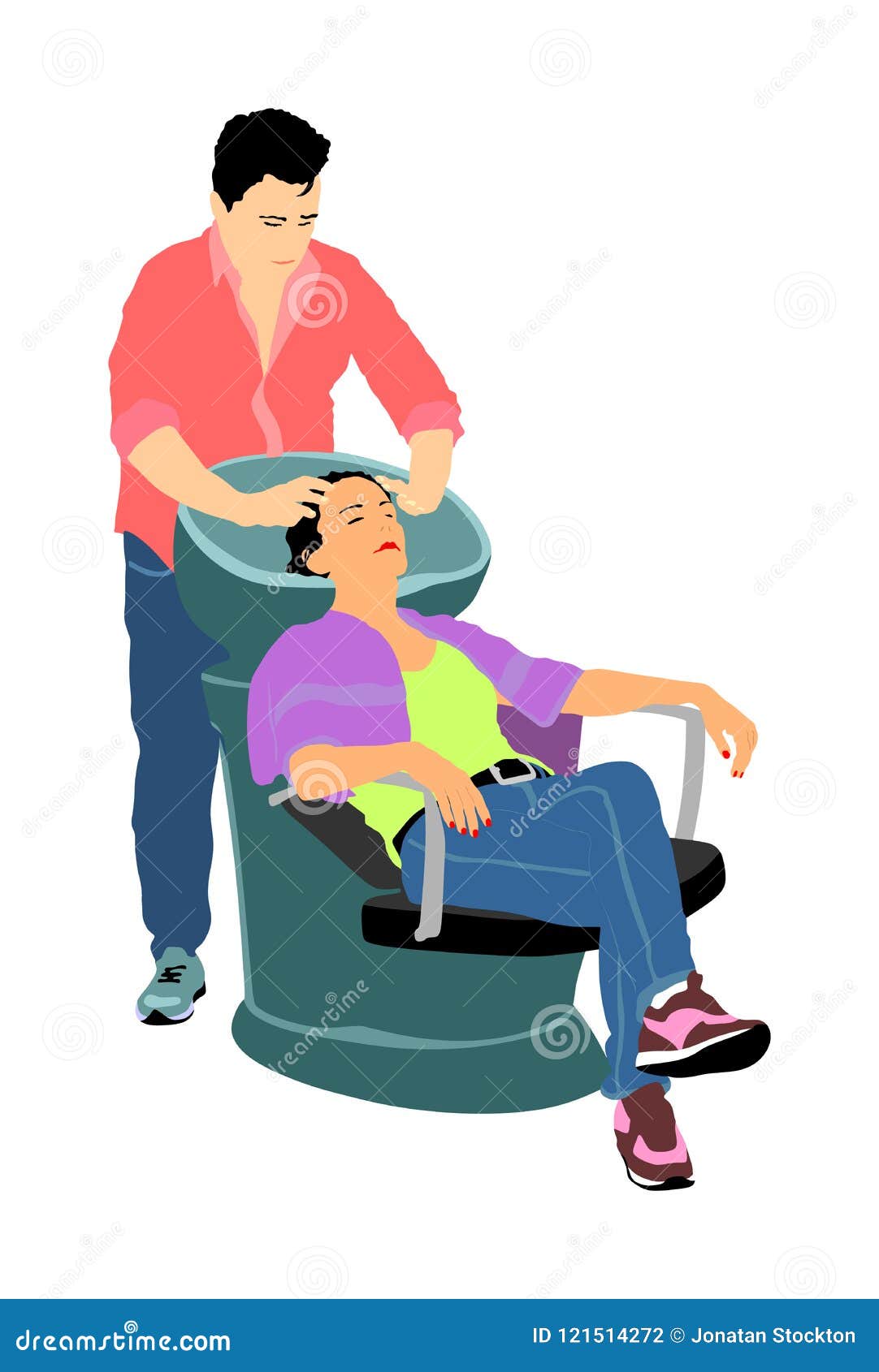 Woman Washes Hair In A Beauty Salon Vector Illustration Stock