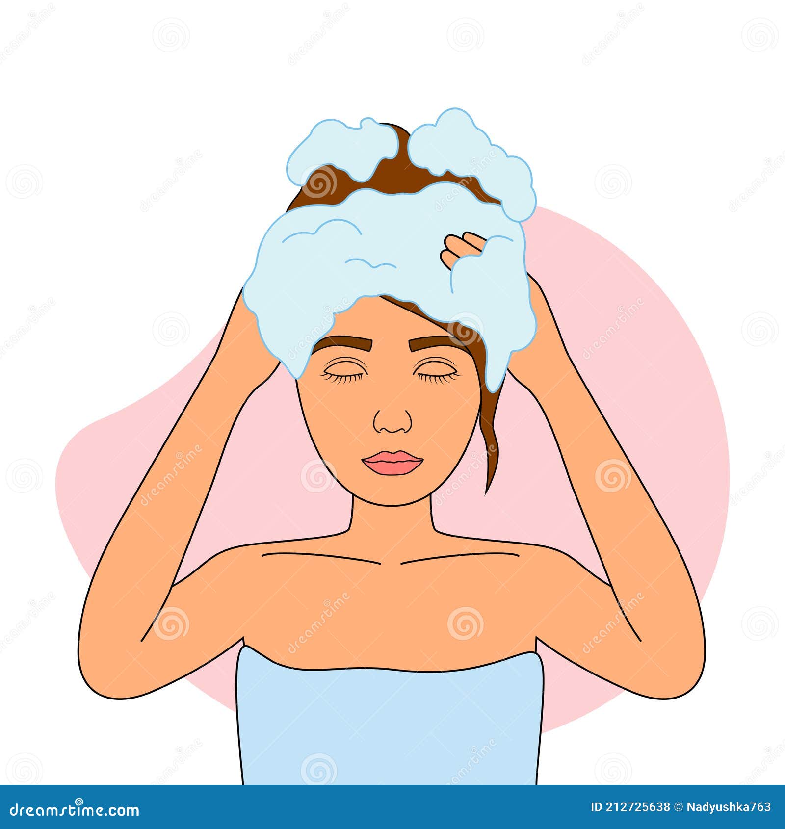 Woman Washing Her Hair with Shampoo. Haircare Concept. Vector ...