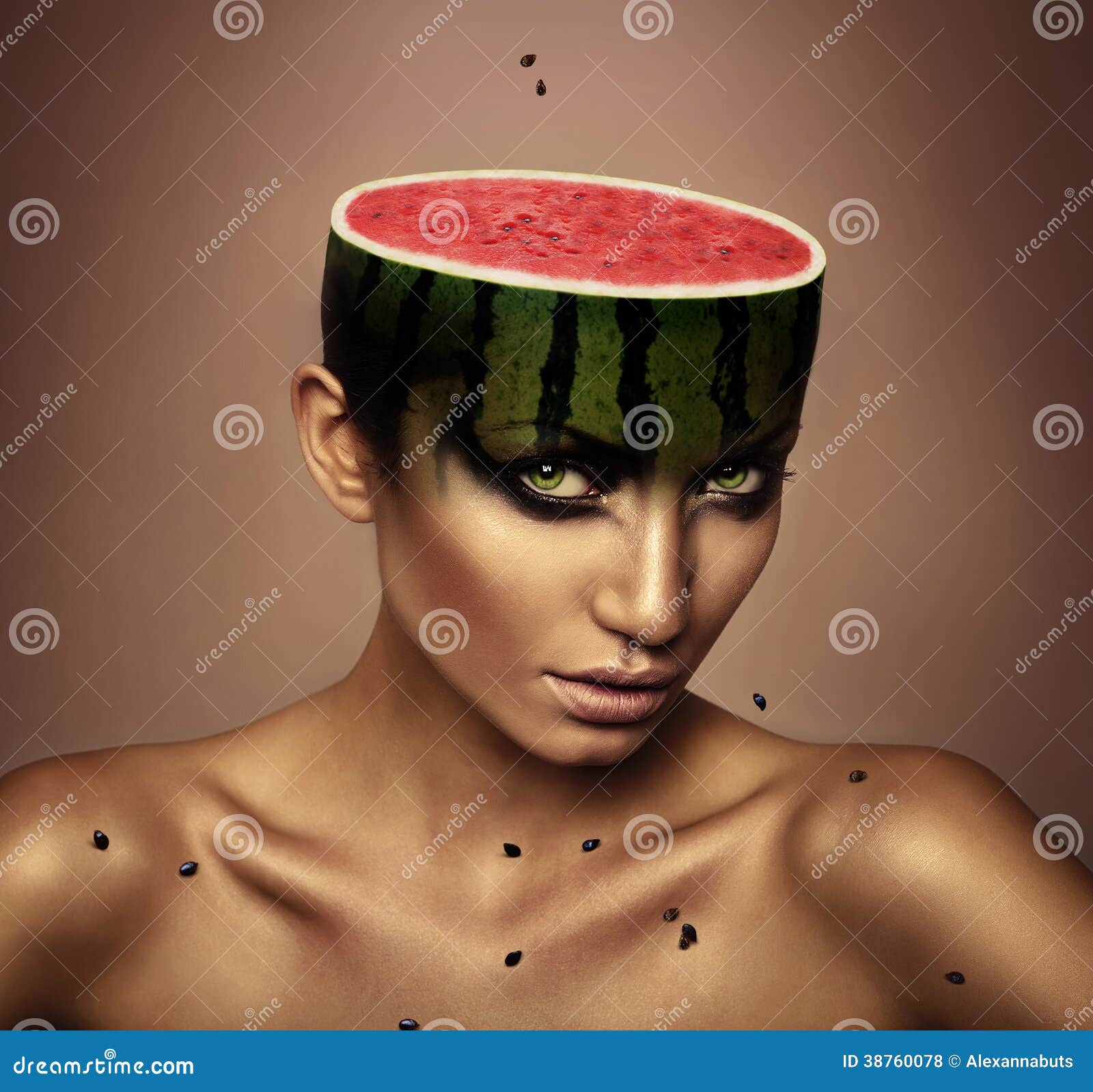 Woman with watermelon head stock photo. Image of caucasian 38760078