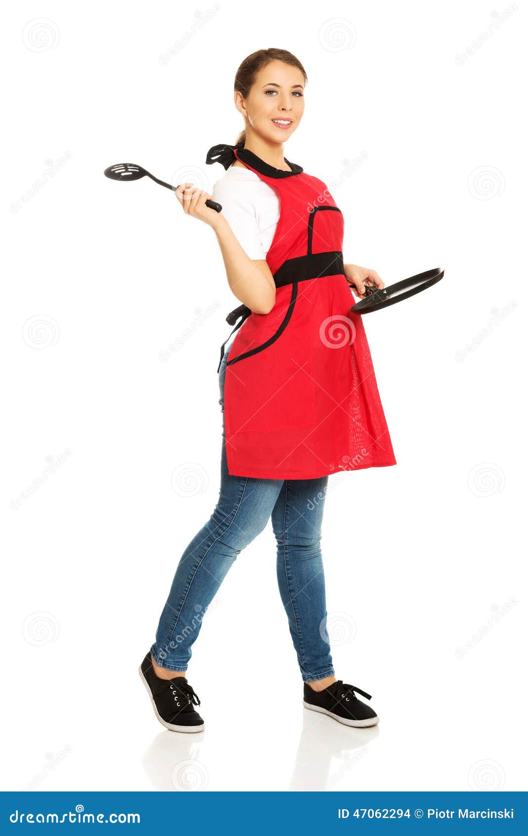 Woman wearing apron stock photo. Image of confident, housework 47062294