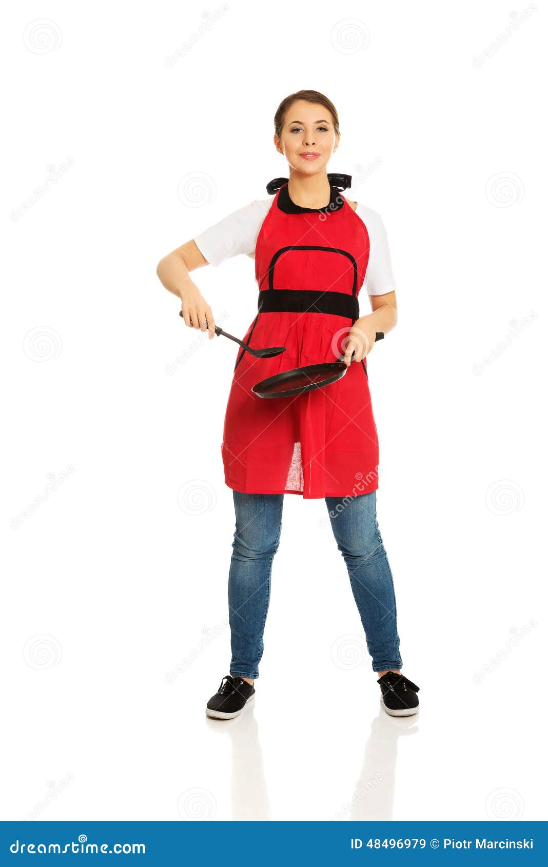 Woman wearing apron stock image. Image of happy, isolated 48496979