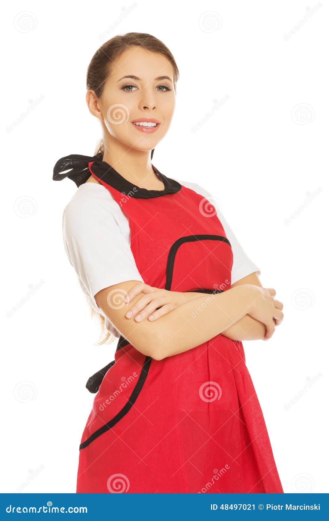 Woman wearing apron stock image. Image of beautiful, confident 48497021