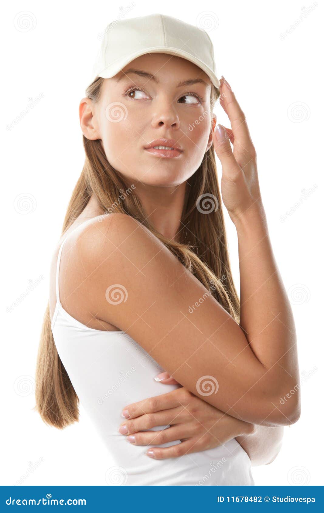 Woman wearing baseball cap stock photo. Image of alone 11678482