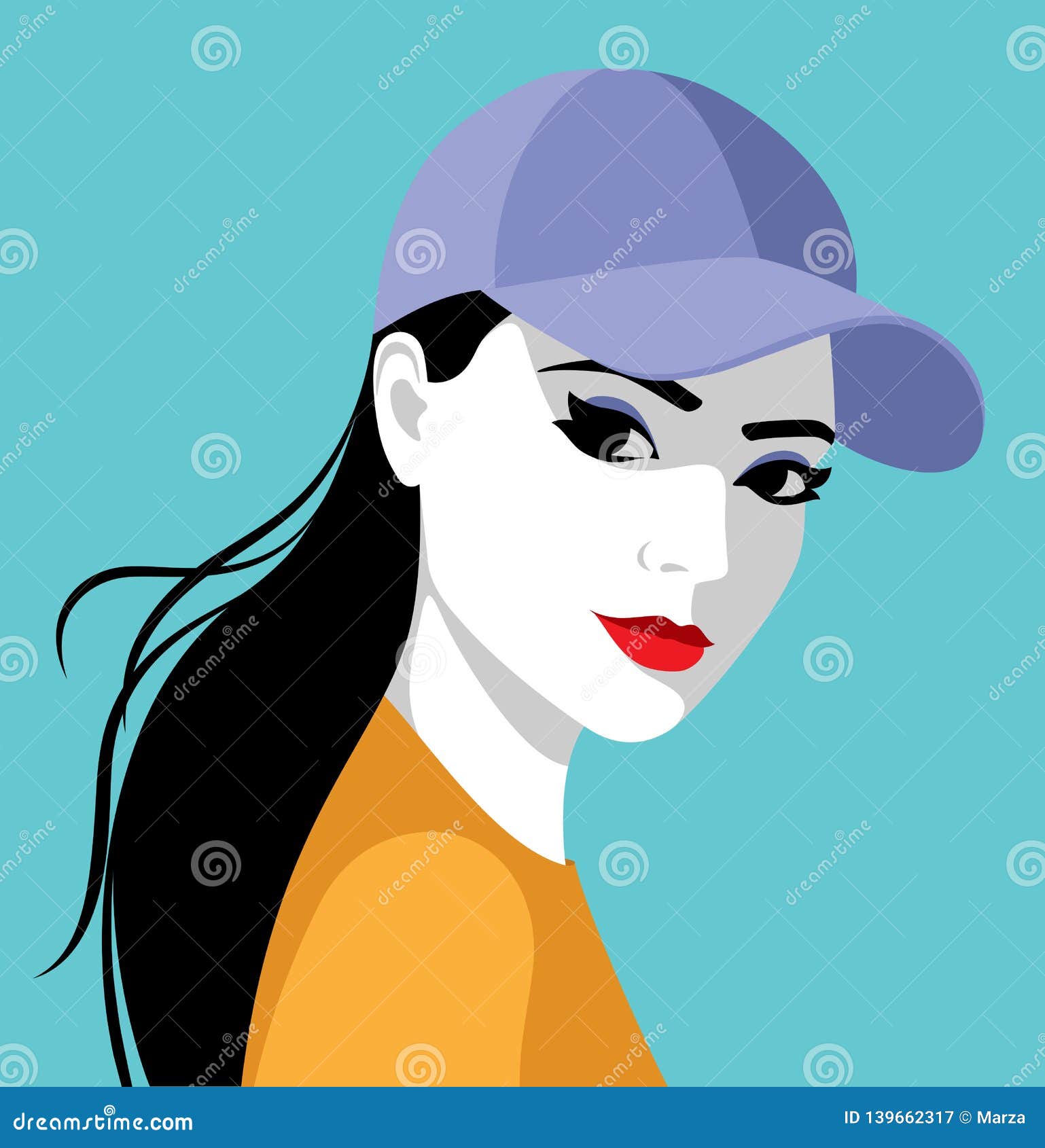Avatar Icon Of Girl In A Baseball Cap Stock Vector, Royalty-Free